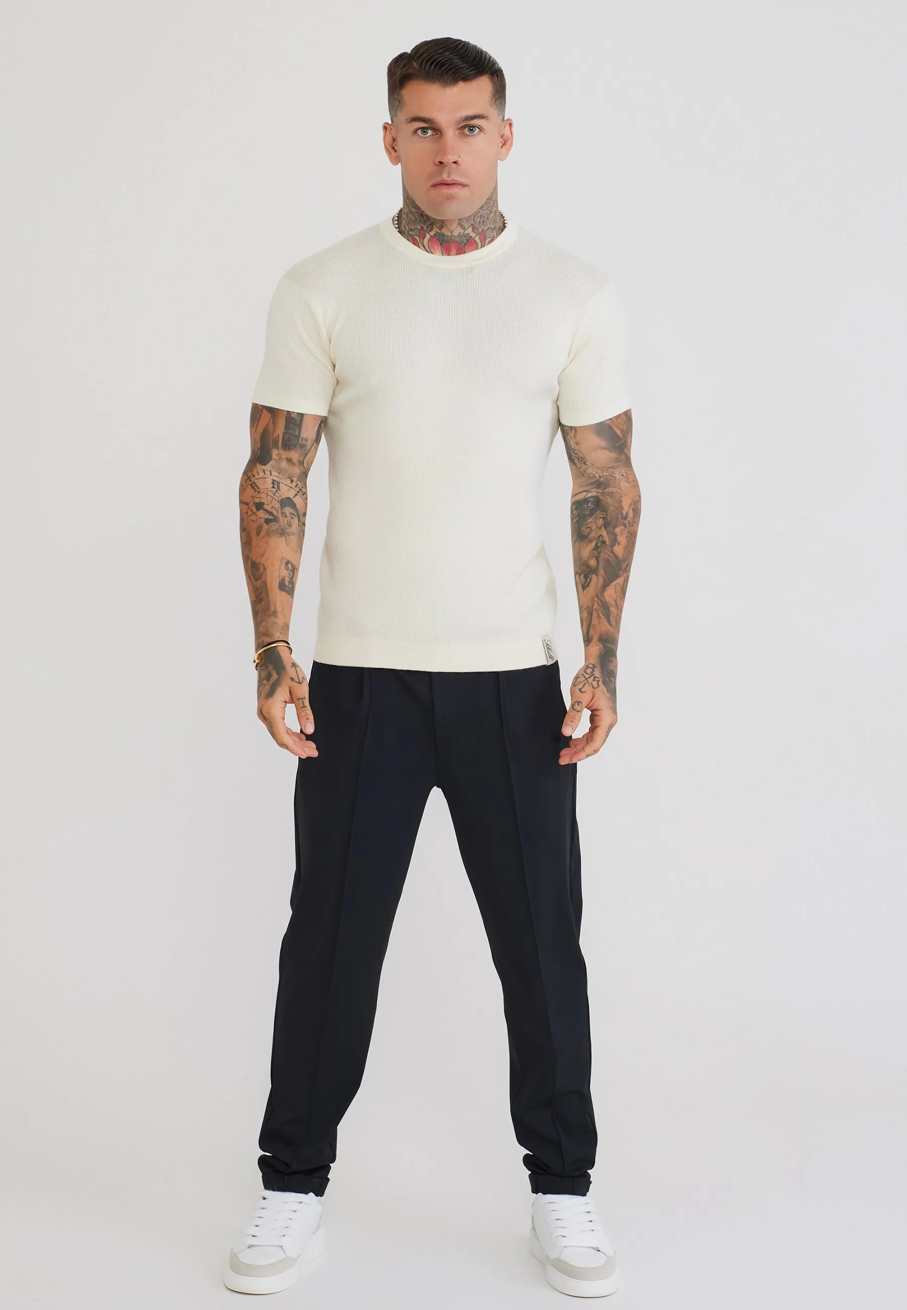 Ecru Knitted T-Shirt sold by Siksilk product image thumbnail 3