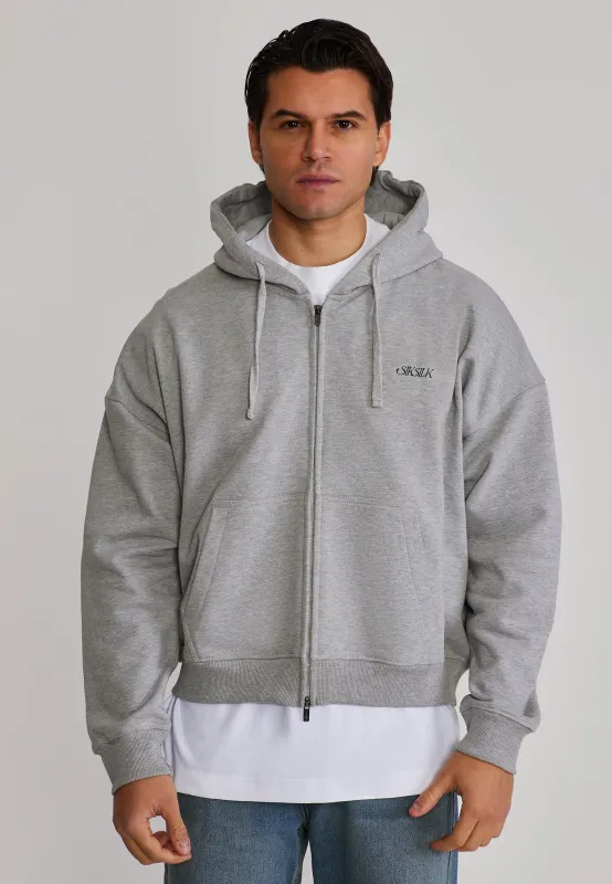 Grey Marl Graphic Full Zip Boxy  Hoodie made by Siksilk