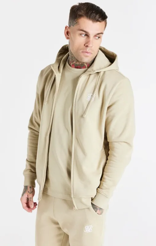 Beige Essential Zip Through Funnel Neck Hoodie sold by Siksilk