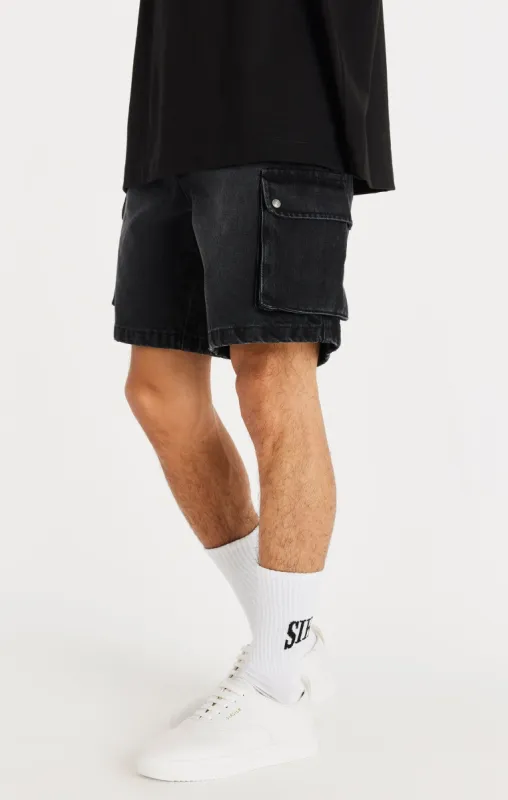 Black Denim Cargo Short sold by Siksilk
