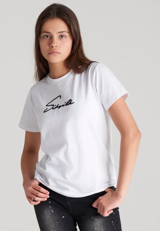 Girls White Signature Boyfriend T-Shirt sold by Siksilk