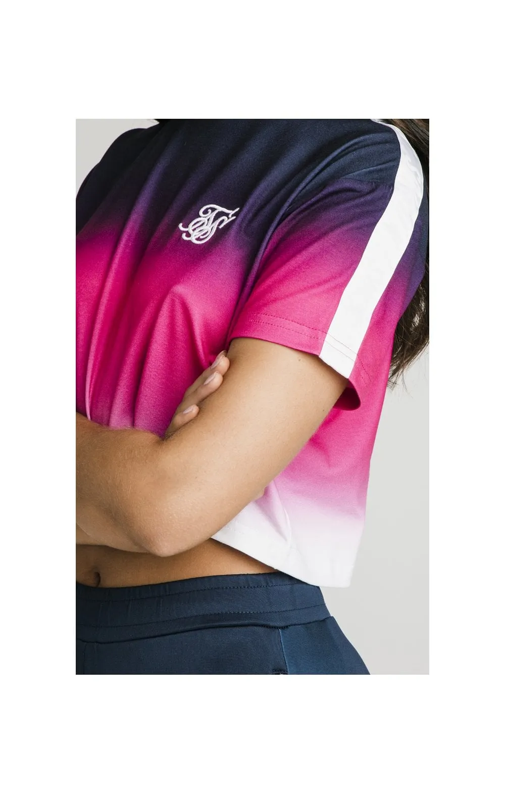 SikSilk Fade Tape Crop Tee - Navy,Pink & White sold by Siksilk product image thumbnail 2