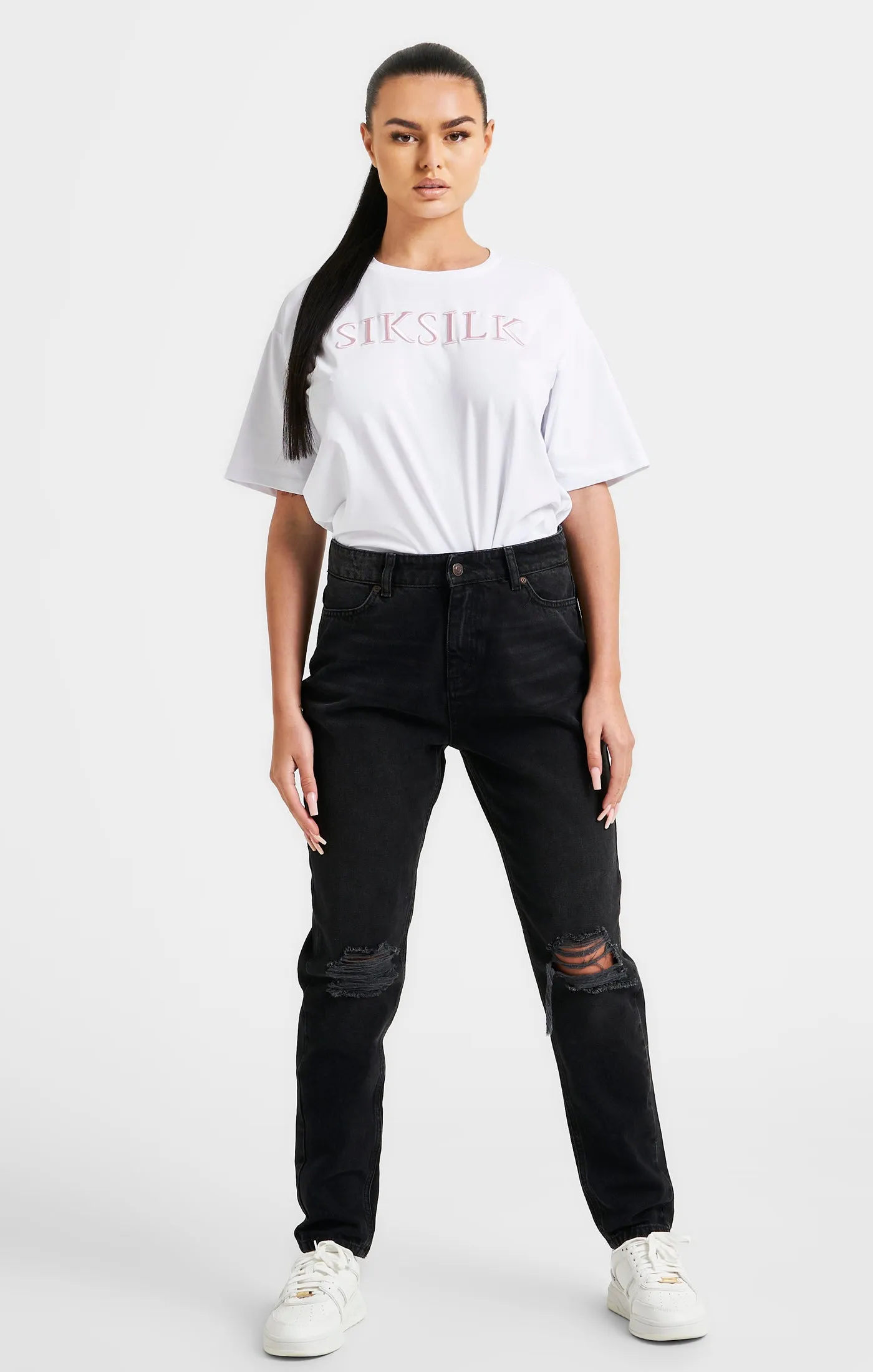 White Embroidered Boyfriend T-Shirt sold by Siksilk product image thumbnail 3