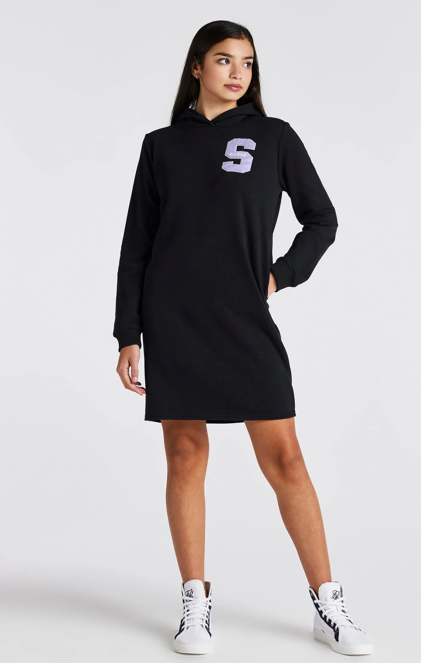 Girls Black Varsity Logo Hoodie Dress sold by Siksilk product image thumbnail 3