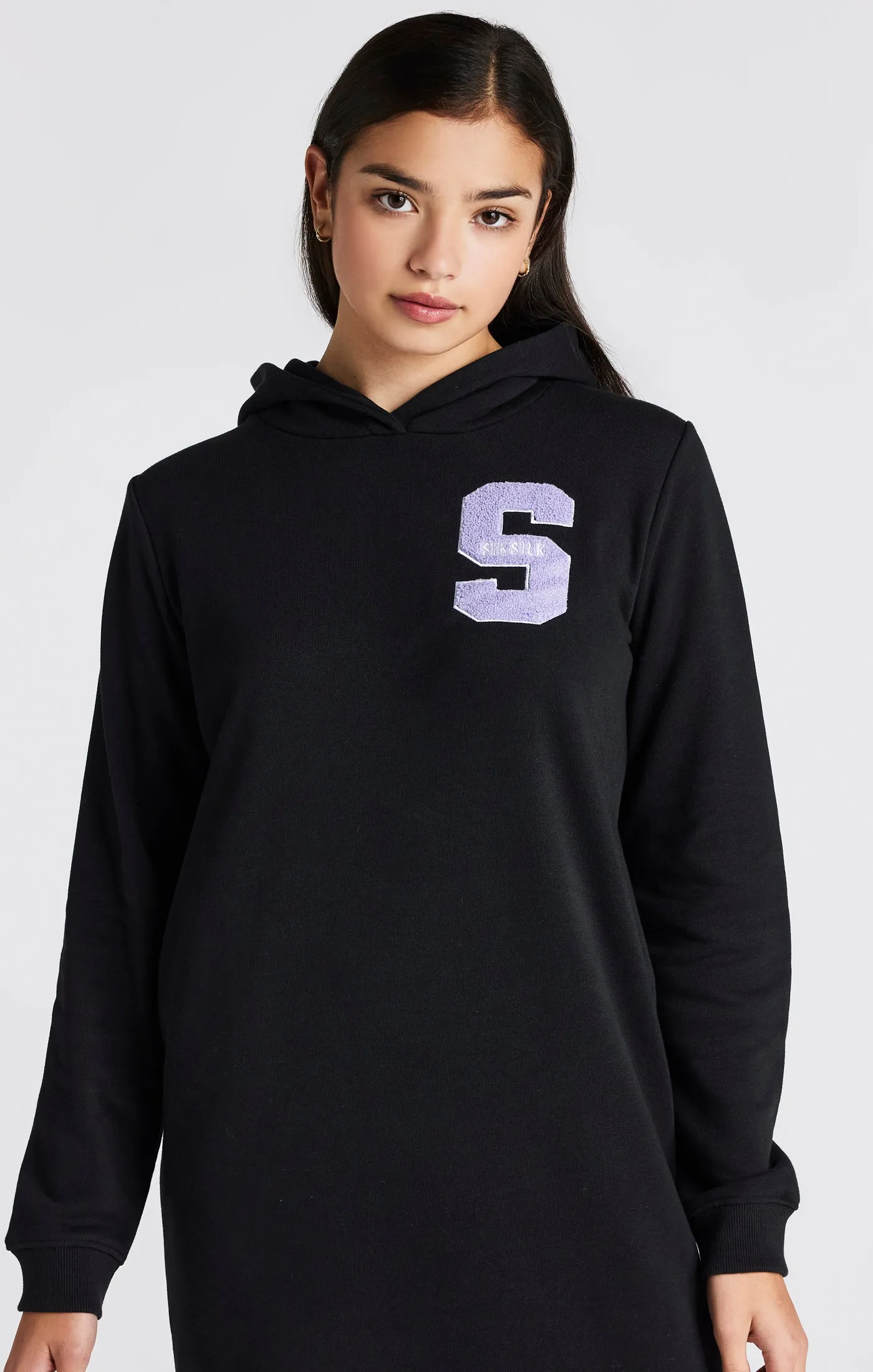Girls Black Varsity Logo Hoodie Dress sold by Siksilk