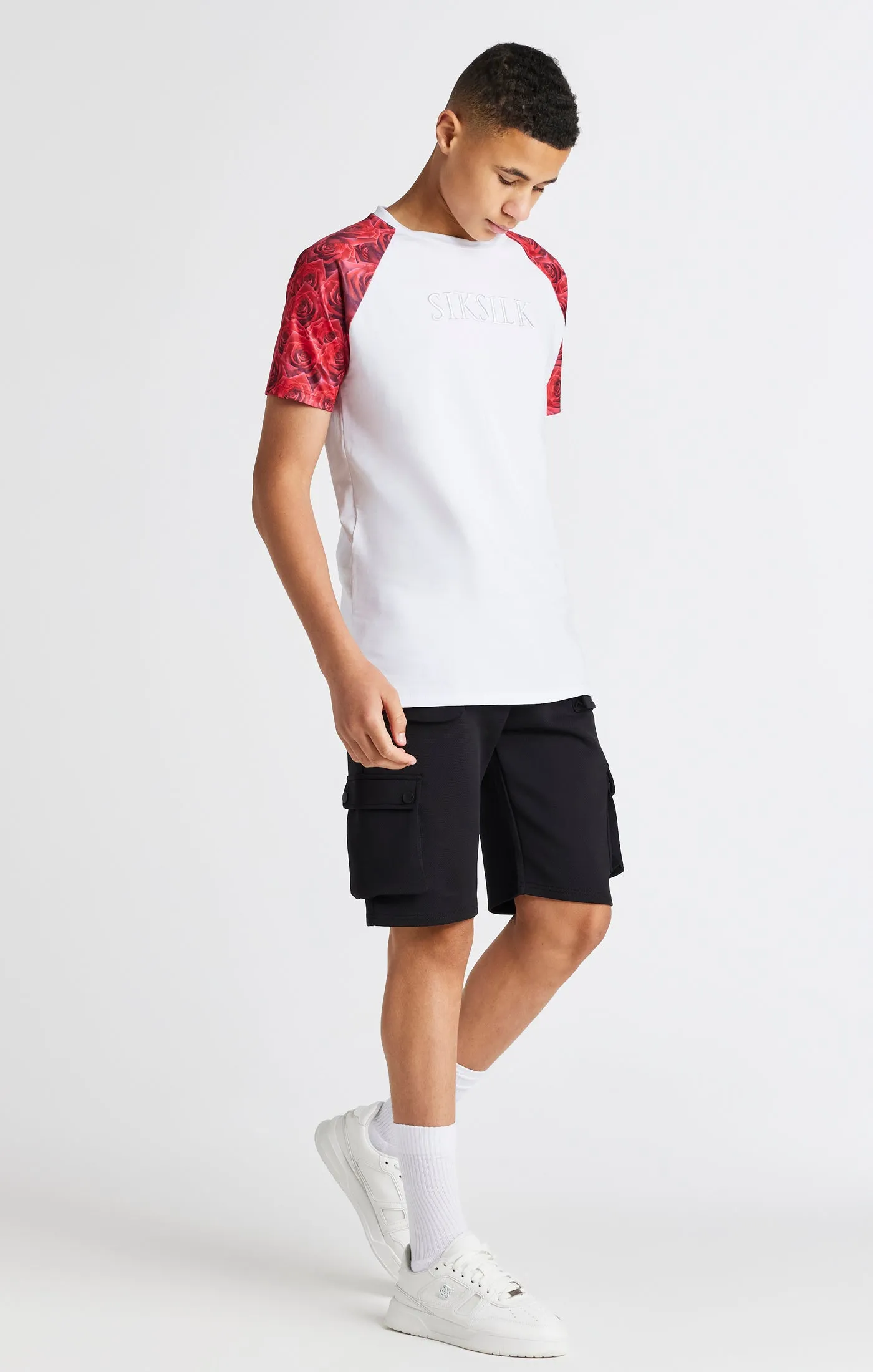 Boys White Raglan Rose T-Shirt sold by Siksilk product image thumbnail 4