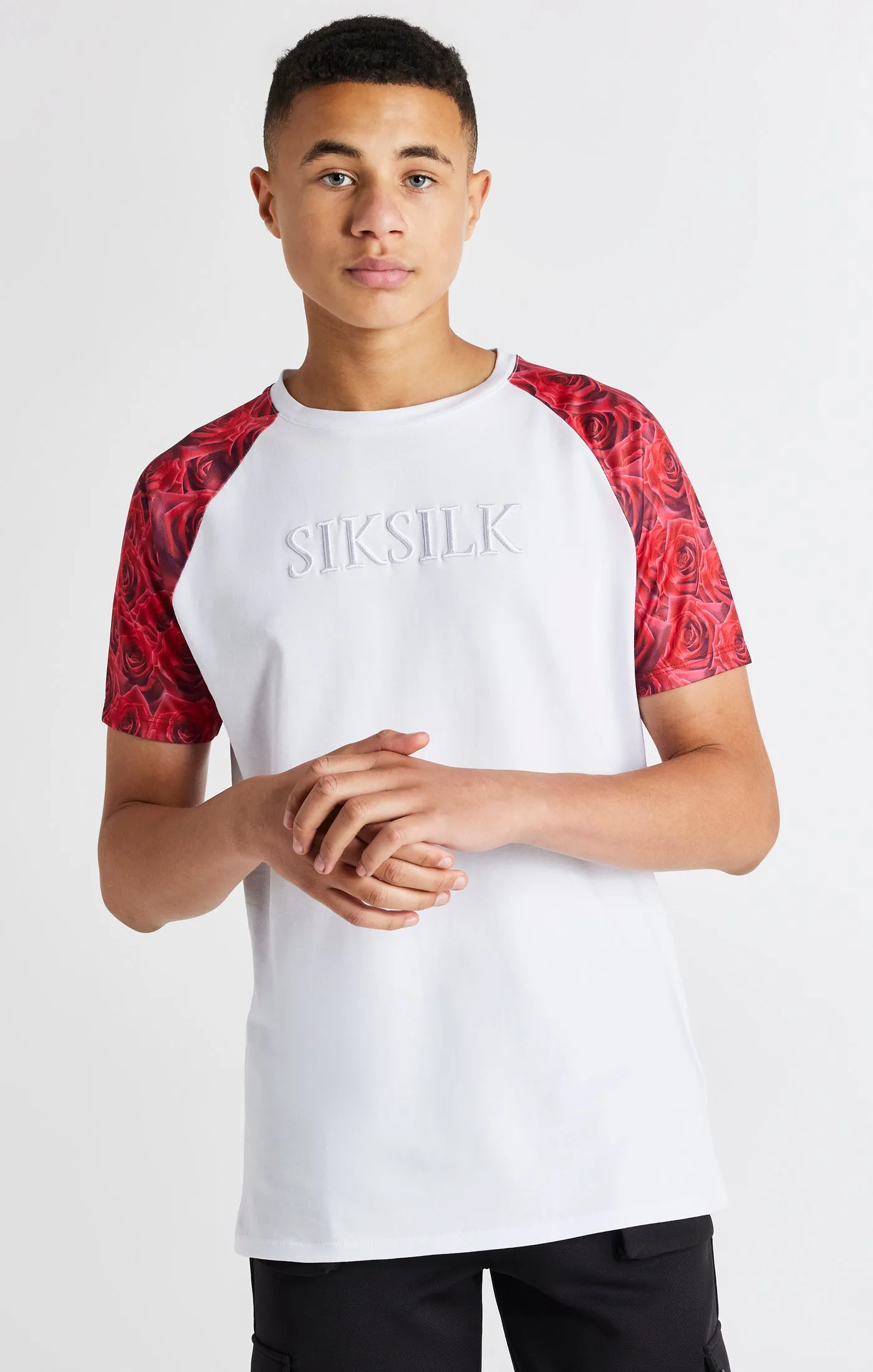 Boys White Raglan Rose T-Shirt sold by Siksilk