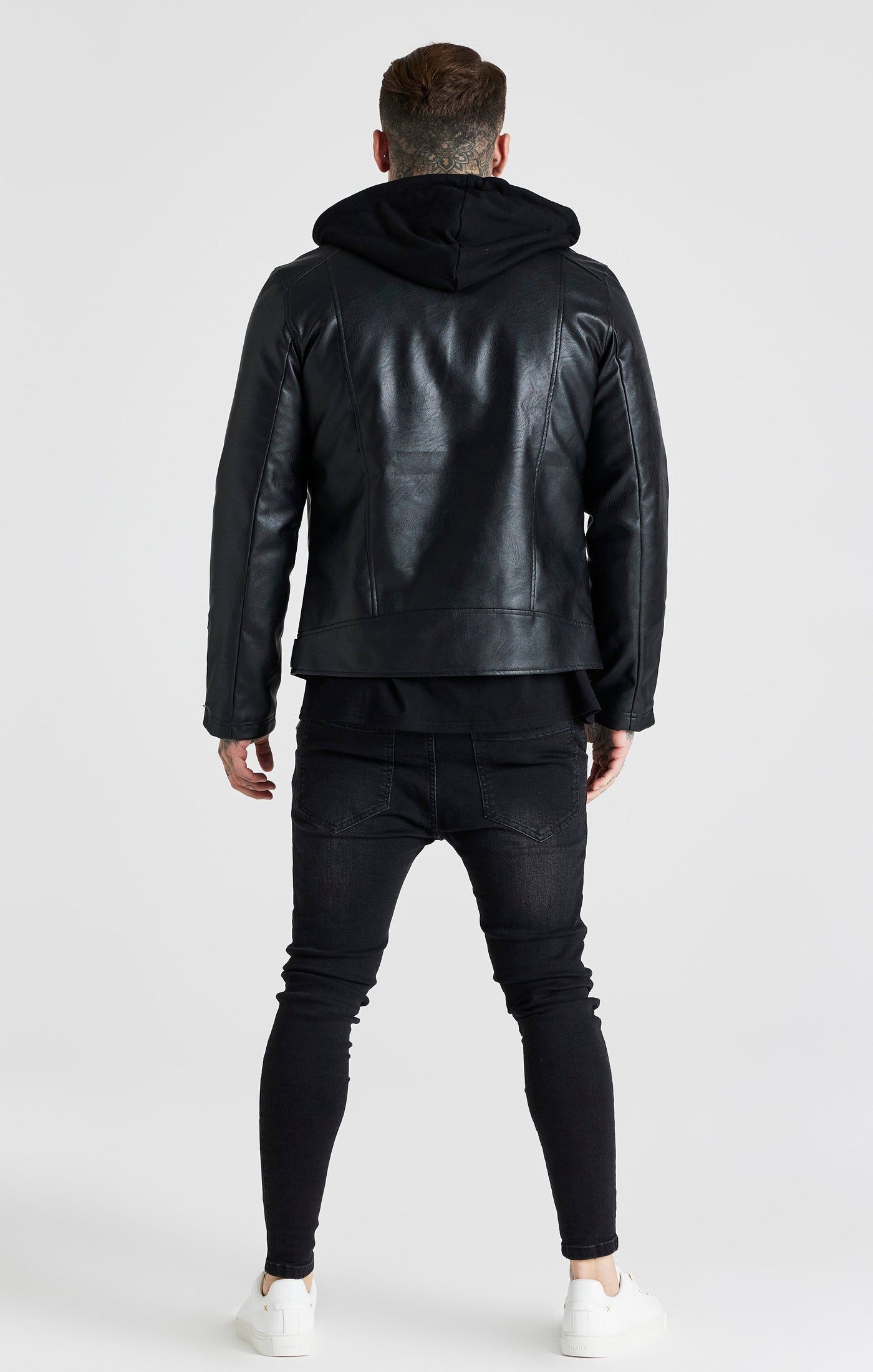 Black Hooded Biker Jacket sold by Siksilk product image thumbnail 5