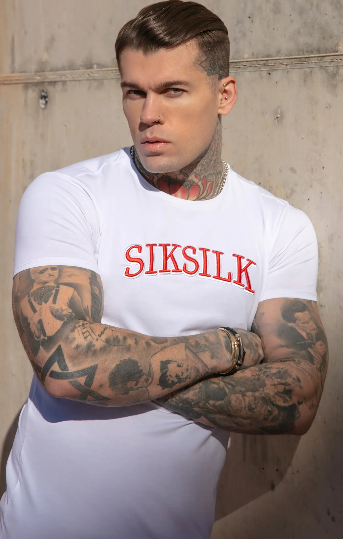 White Logo Short Sleeve Muscle Fit T-Shirt sold by Siksilk