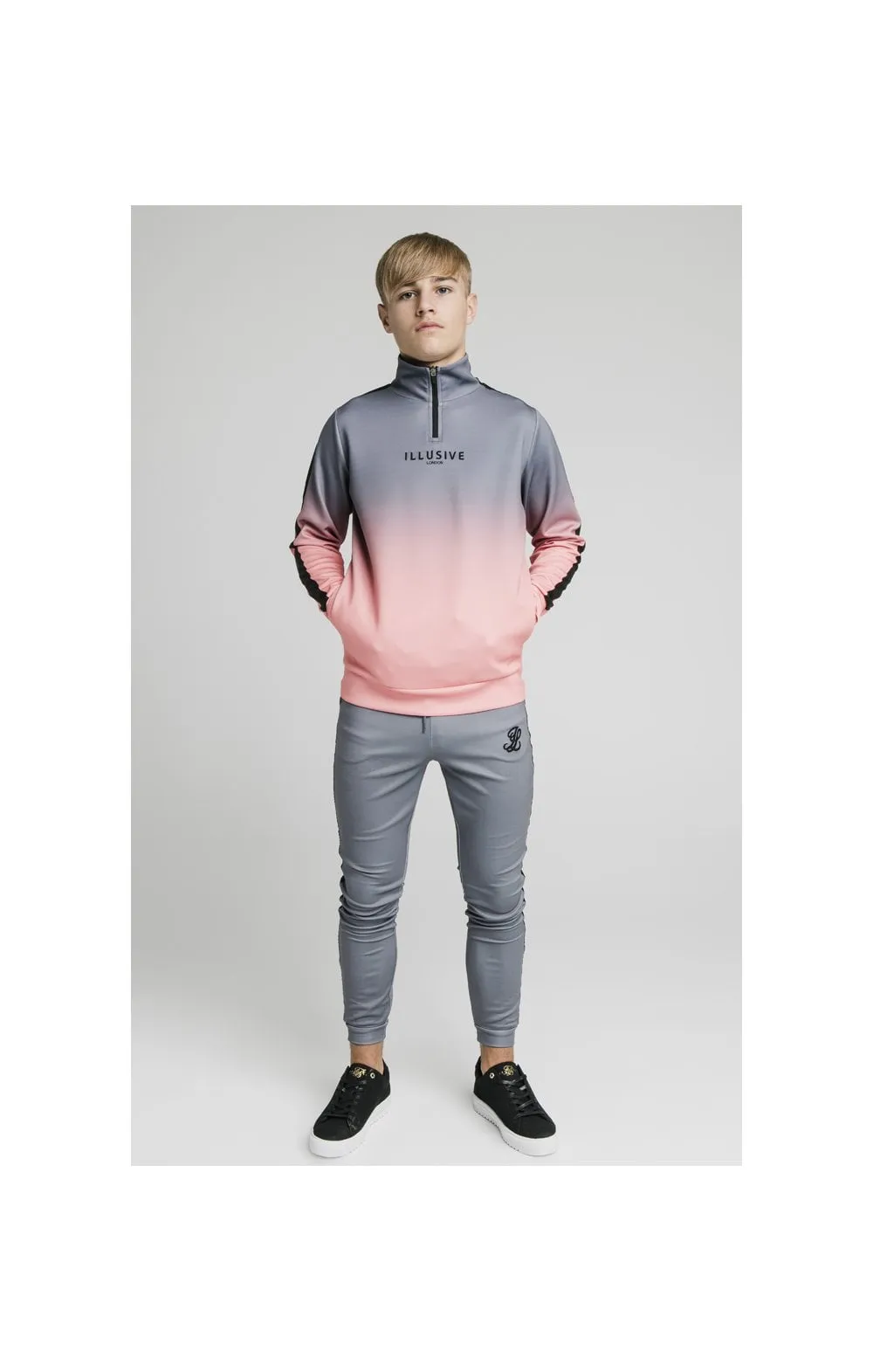 Illusive London 1/4 Zip Fade Hoodie - Grey & Peach sold by Siksilk product image thumbnail 4