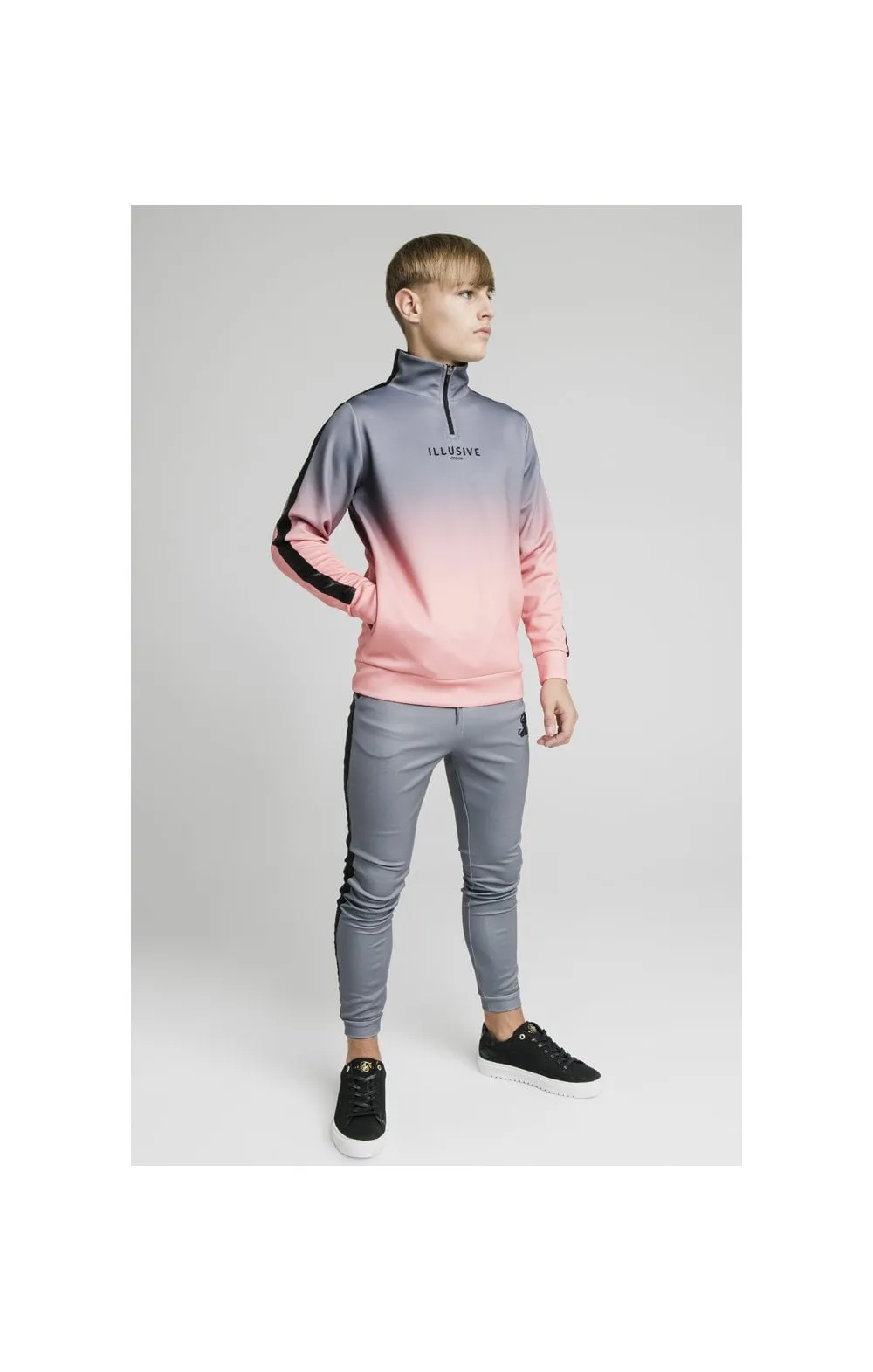 Illusive London 1/4 Zip Fade Hoodie - Grey & Peach sold by Siksilk product image thumbnail 2