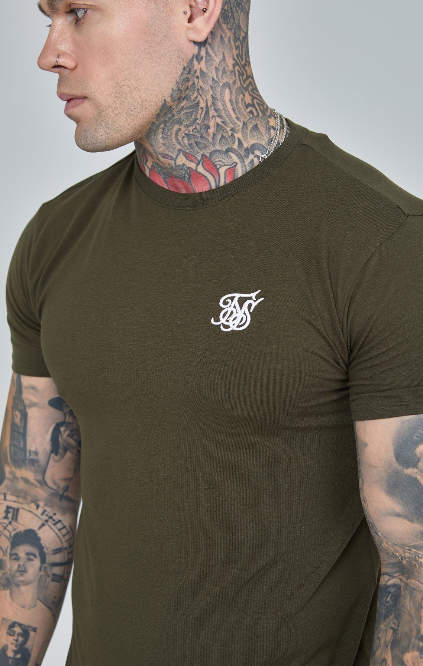 Khaki Essential Short Sleeve Muscle Fit T-Shirt sold by Siksilk product image thumbnail 3