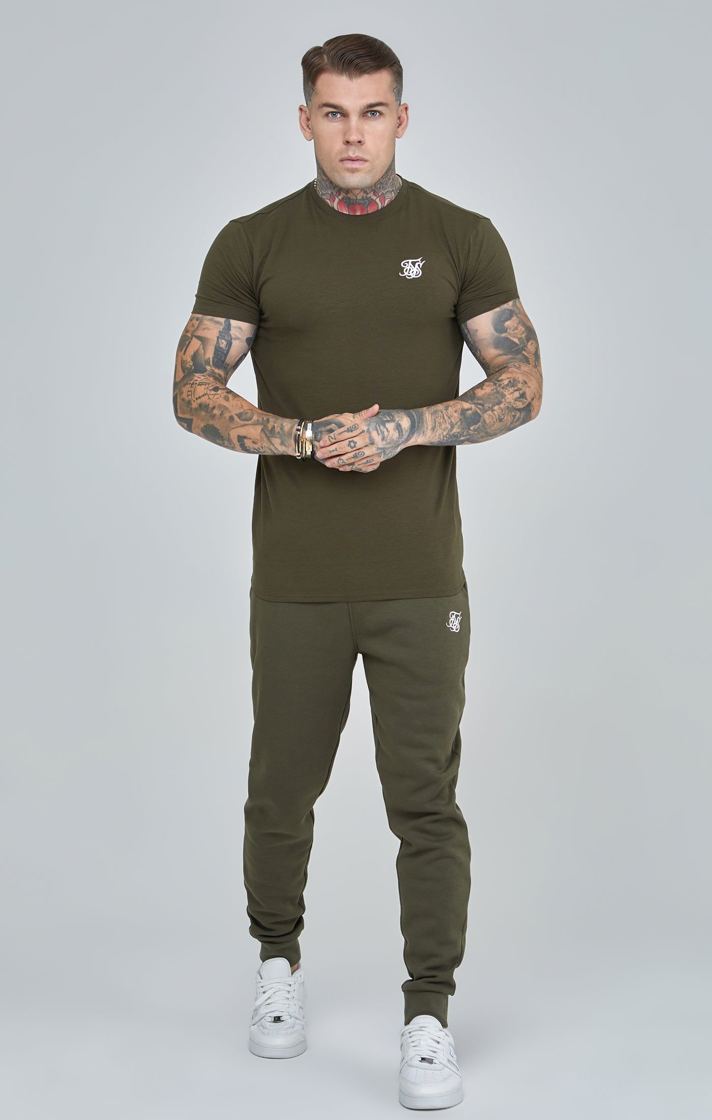 Khaki Essential Short Sleeve Muscle Fit T-Shirt sold by Siksilk product image thumbnail 4