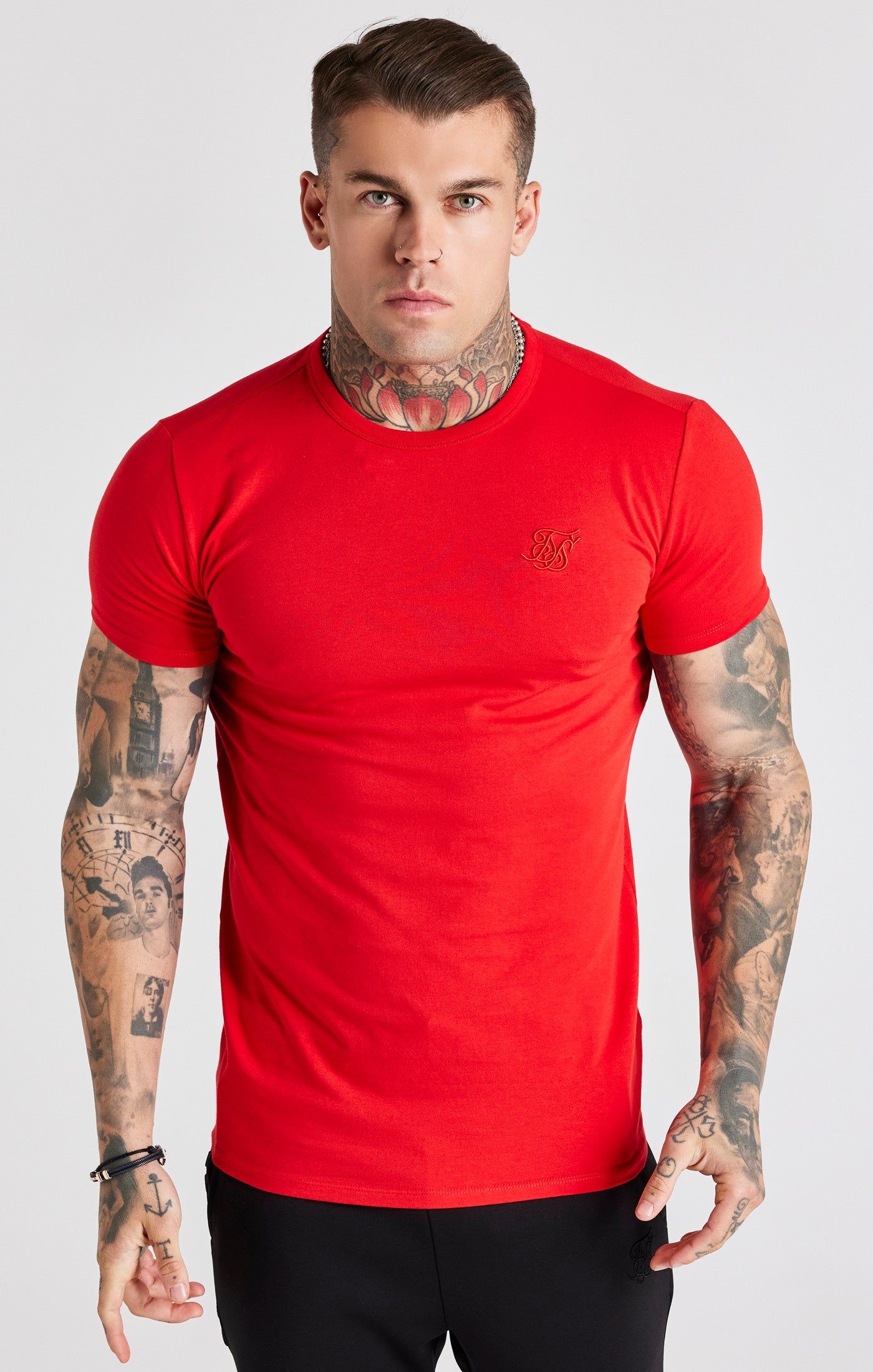 Red Short Sleeve Muscle Fit T-Shirt sold by Siksilk
