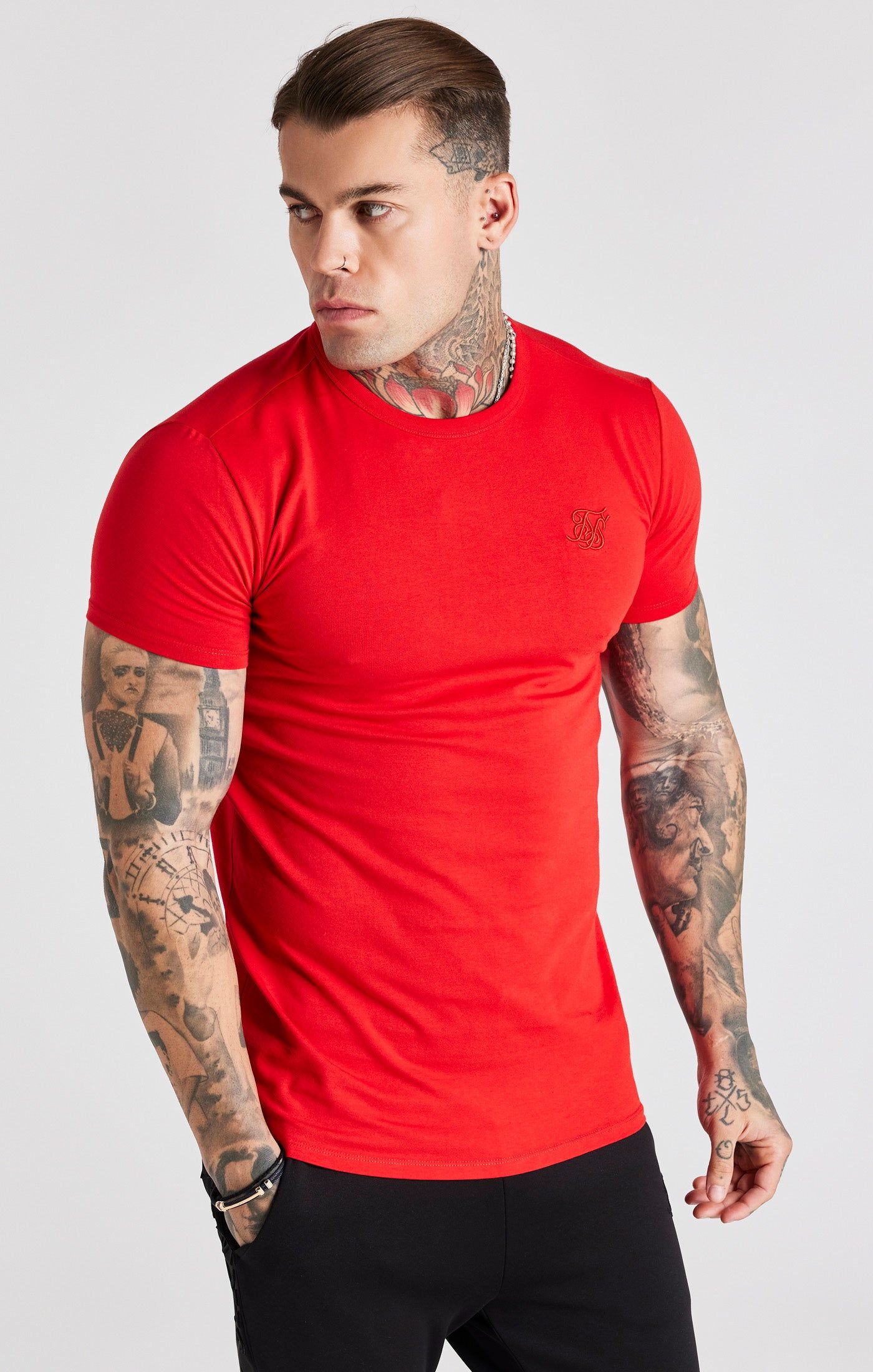 Red Short Sleeve Muscle Fit T-Shirt sold by Siksilk product image thumbnail 5