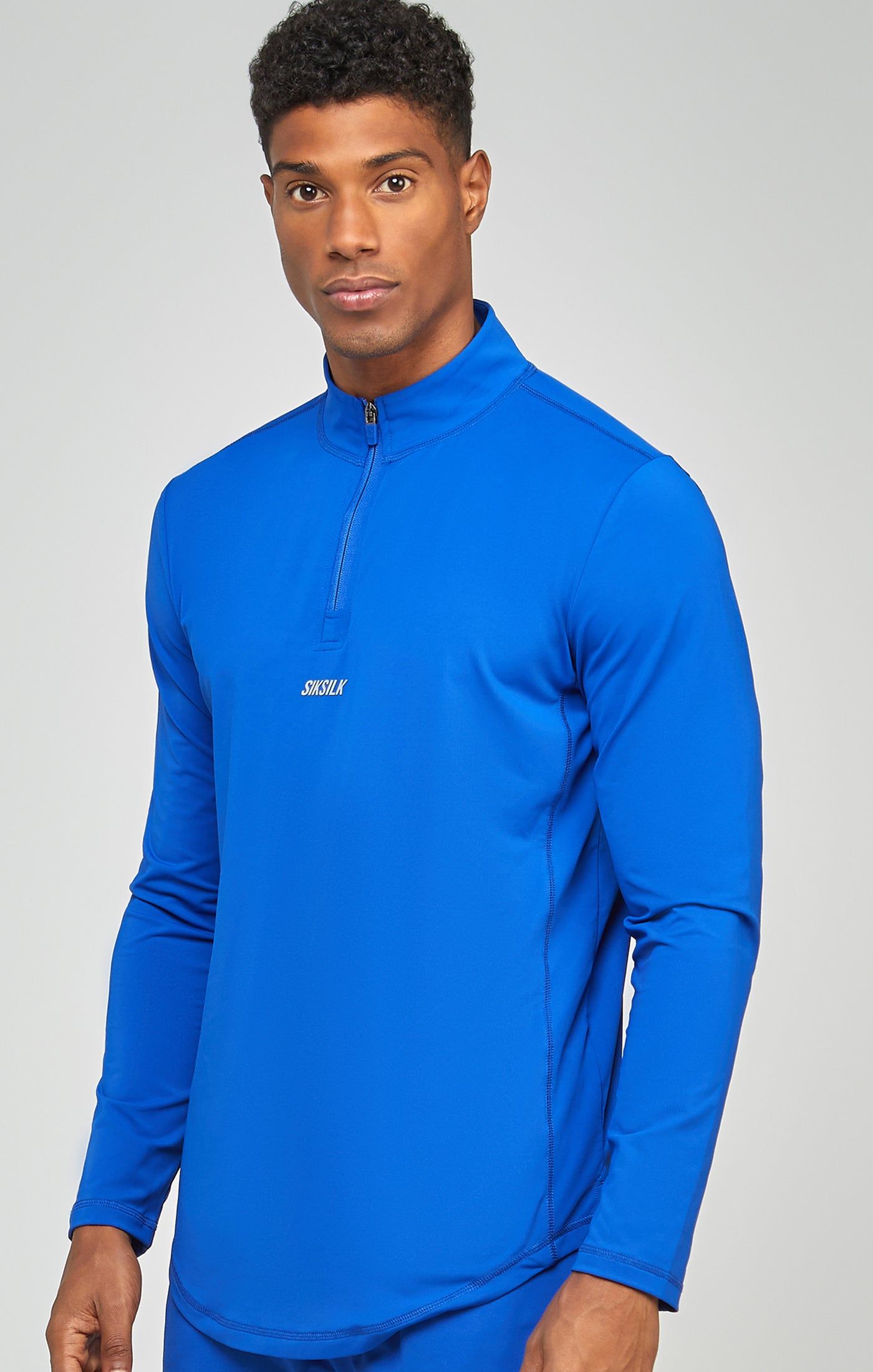 Blue Sports Muscle Fit Quarter Zip Long Sleeve Top sold by Siksilk