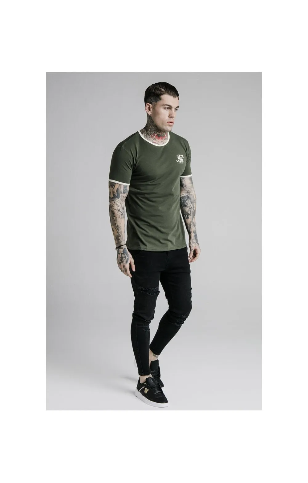SikSilk Straight Hem Ringer Tee – Khaki & Off White sold by Siksilk product image thumbnail 4