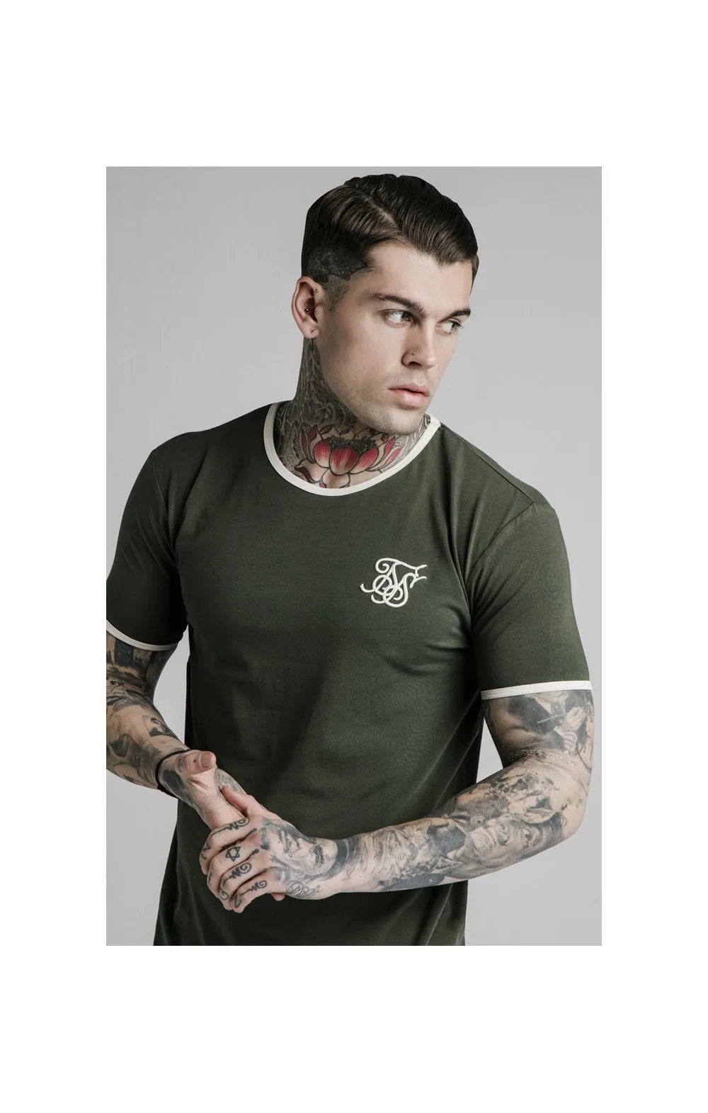 SikSilk Straight Hem Ringer Tee – Khaki & Off White sold by Siksilk product image thumbnail 2