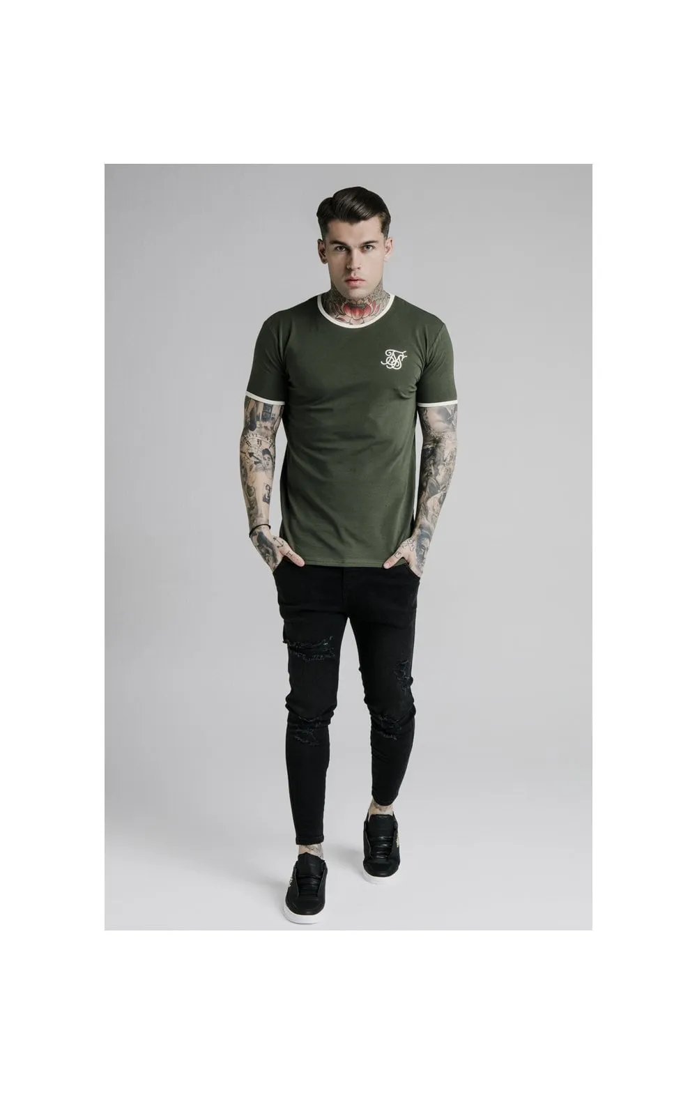 SikSilk Straight Hem Ringer Tee – Khaki & Off White sold by Siksilk product image thumbnail 5
