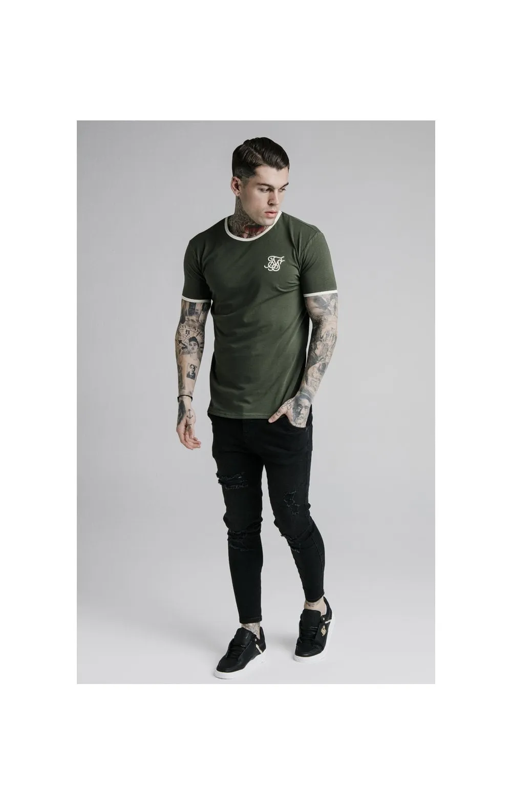 SikSilk Straight Hem Ringer Tee – Khaki & Off White sold by Siksilk product image thumbnail 3