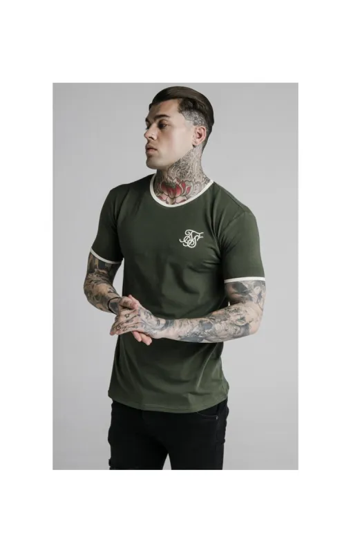 SikSilk Straight Hem Ringer Tee – Khaki & Off White sold by Siksilk