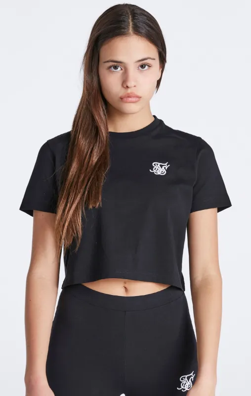 Girls Black Essentials Cropped T-Shirt sold by Siksilk