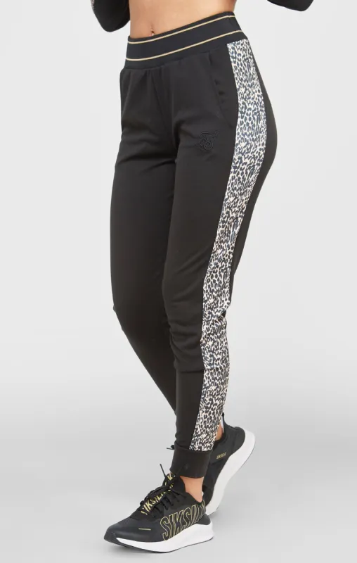 Black Leopard Print Panelled Track Pant made by Siksilk