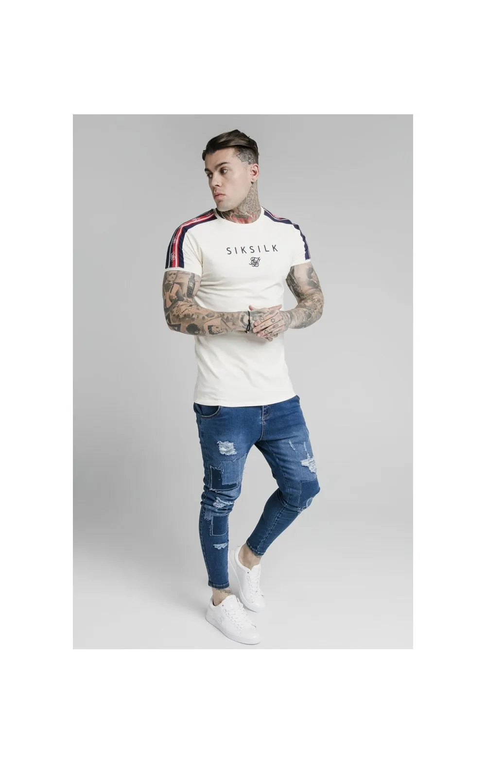 SikSilk S/S Raglan Retro Tape Gym Tee - Off White sold by Siksilk product image thumbnail 5