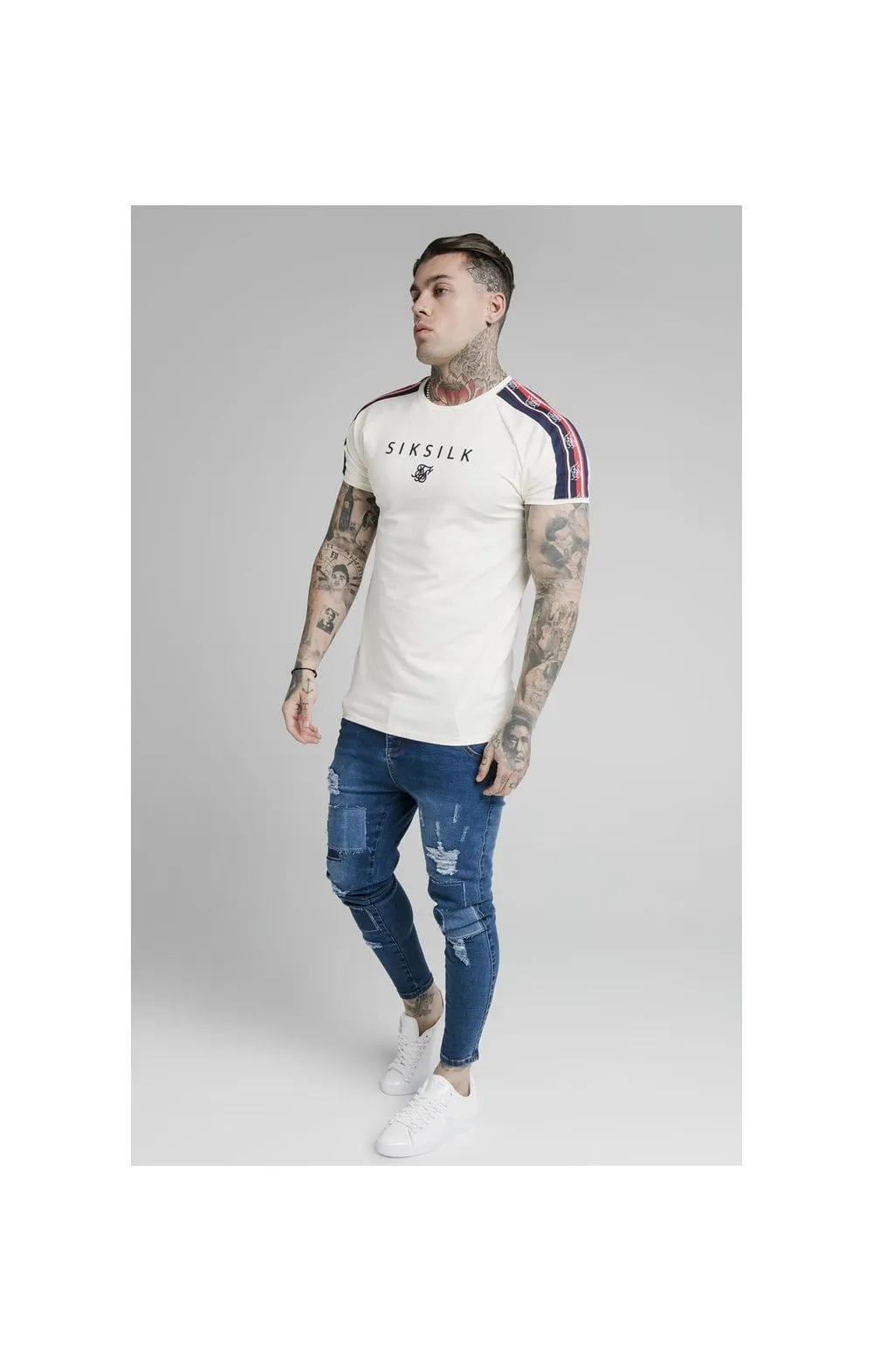 SikSilk S/S Raglan Retro Tape Gym Tee - Off White sold by Siksilk product image thumbnail 4