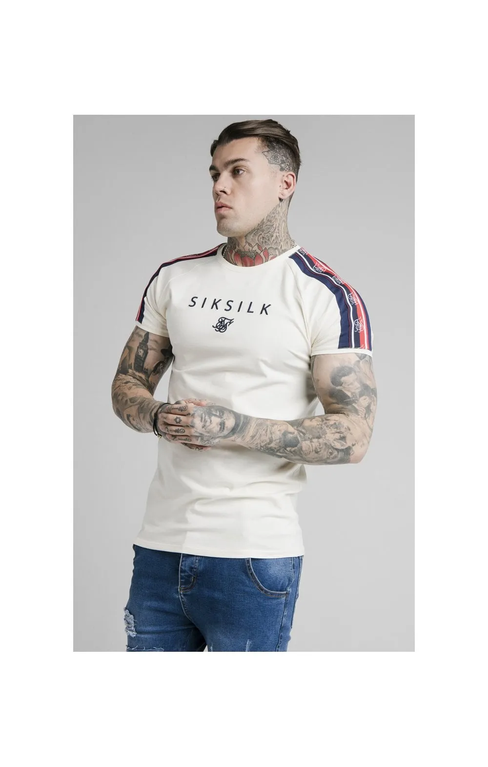 SikSilk S/S Raglan Retro Tape Gym Tee - Off White sold by Siksilk