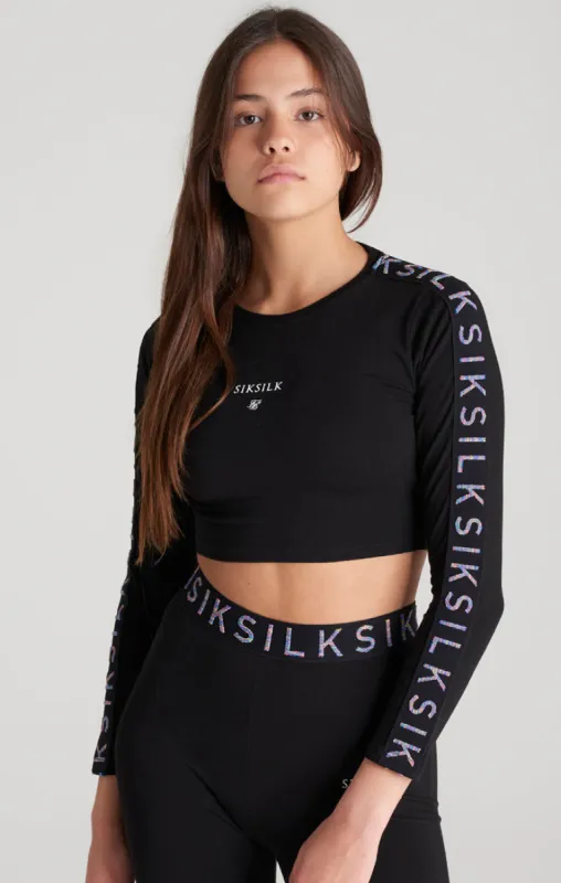 Girls Black Taped Long Sleeve Cropped T-Shirt sold by Siksilk