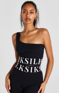 Black One Shoulder Crop Top sold by Siksilk