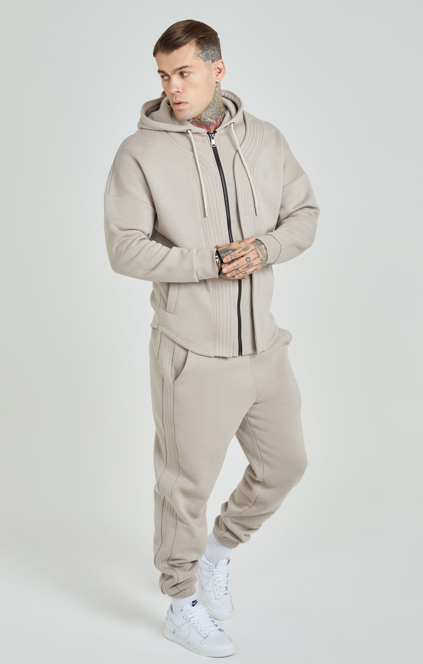 Beige Panelled Relaxed Fit Joggers sold by Siksilk product image thumbnail 2