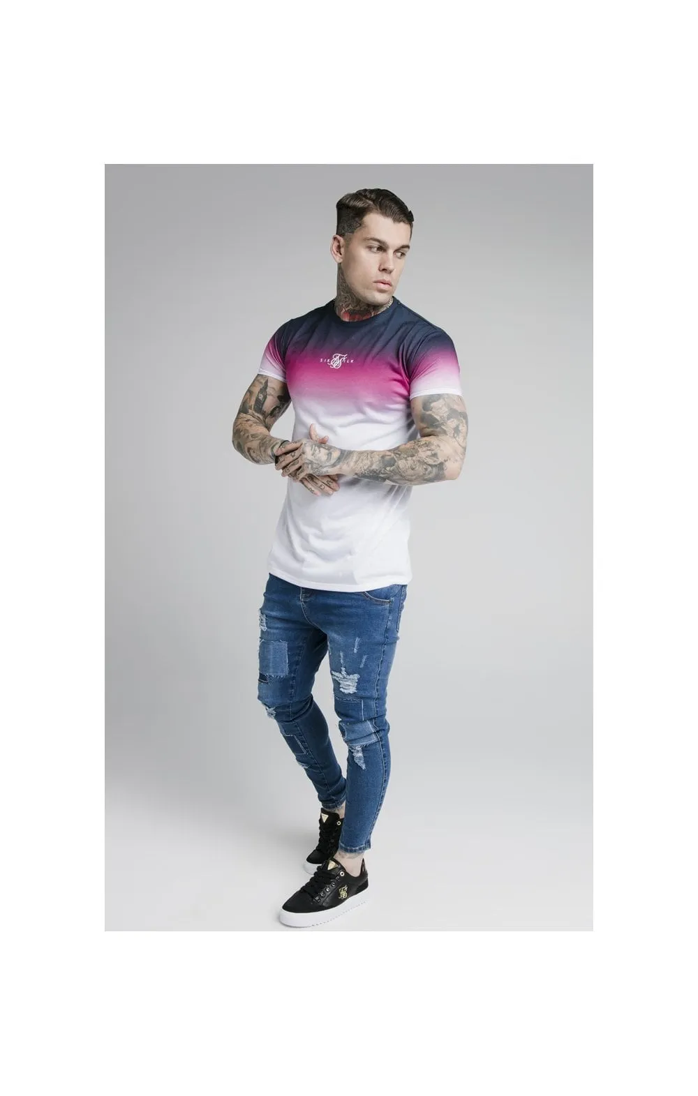 SikSilk S/S High Fade Tee - Navy Neon Pink Fade sold by Siksilk product image thumbnail 3