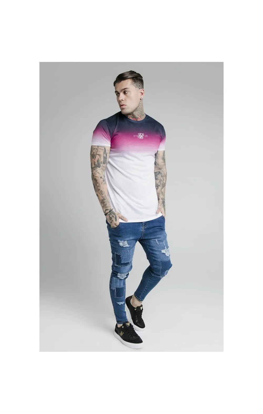 SikSilk S/S High Fade Tee - Navy Neon Pink Fade sold by Siksilk product image thumbnail 4