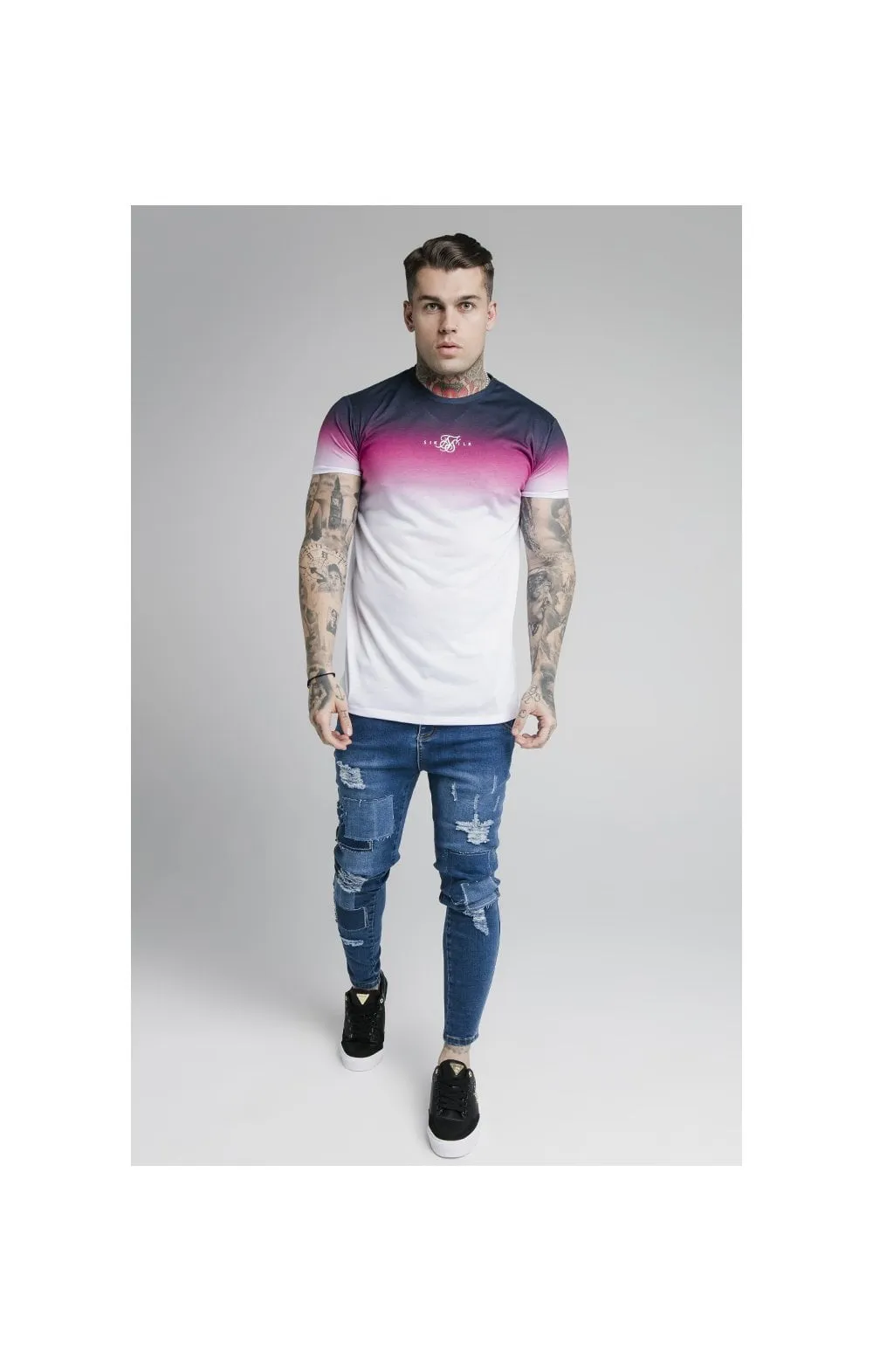 SikSilk S/S High Fade Tee - Navy Neon Pink Fade sold by Siksilk product image thumbnail 5
