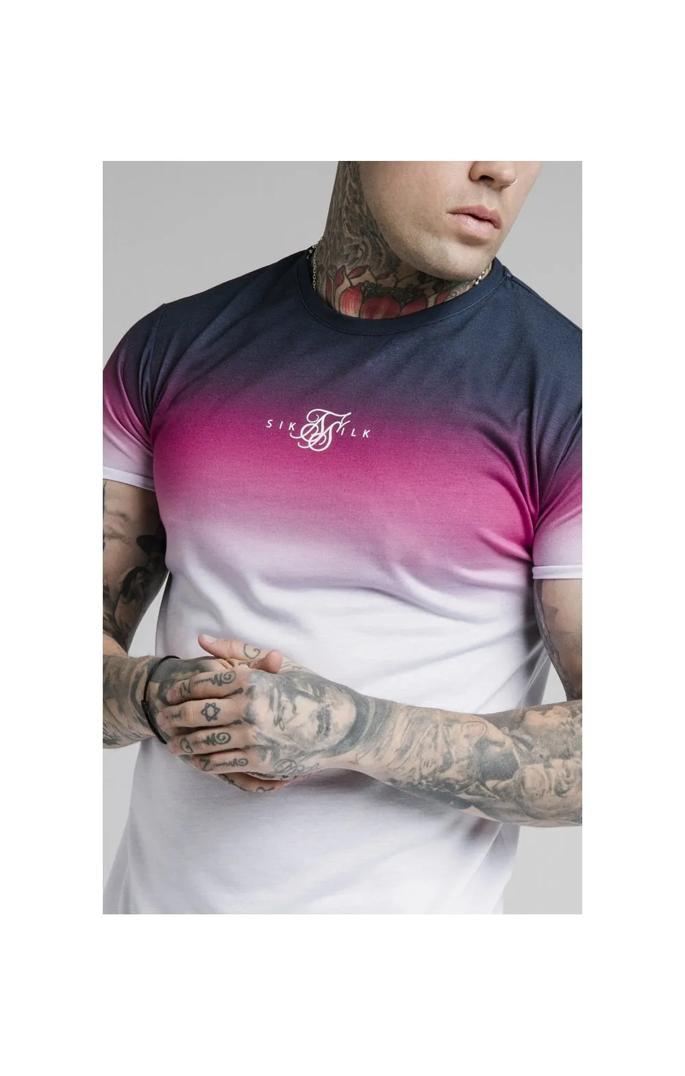 SikSilk S/S High Fade Tee - Navy Neon Pink Fade sold by Siksilk product image thumbnail 2