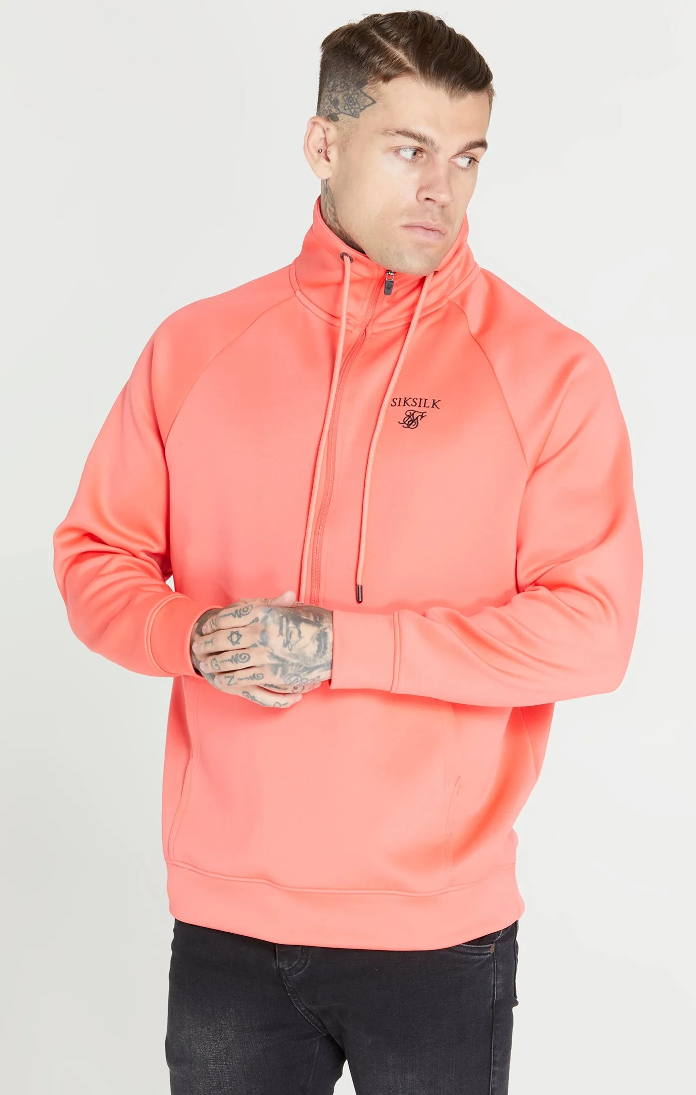 Pink Half Zip Funnel Neck Hoodie sold by Siksilk
