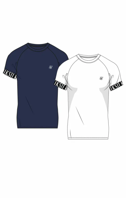White & Blue Muscle Fit Taped Essential T-Shirt Twin Pack sold by Siksilk