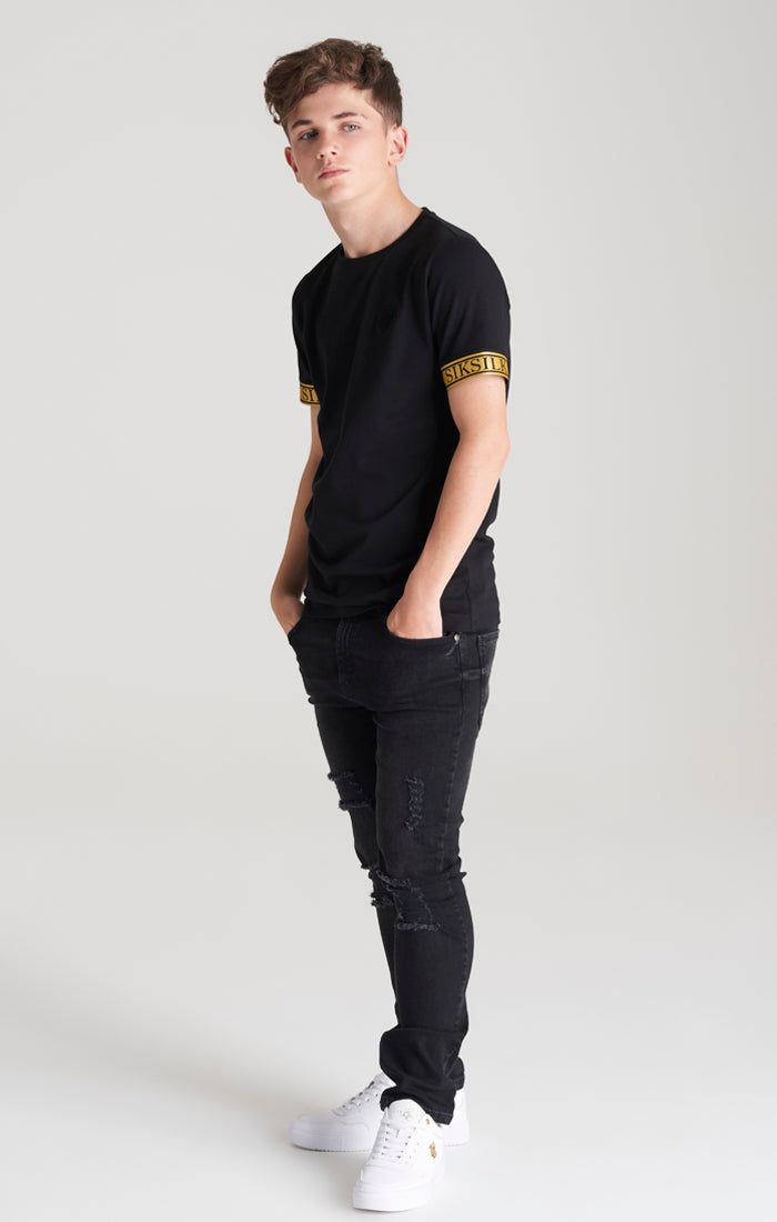 Boys Black Iridescent Taped T-Shirt sold by Siksilk product image thumbnail 5
