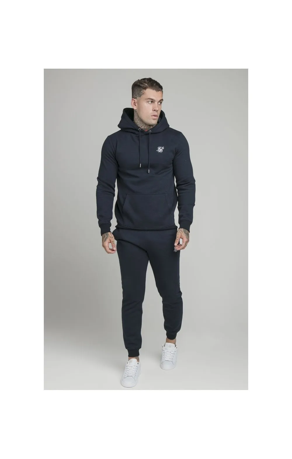 Navy Essential Muscle Fit Overhead Hoodie sold by Siksilk product image thumbnail 5