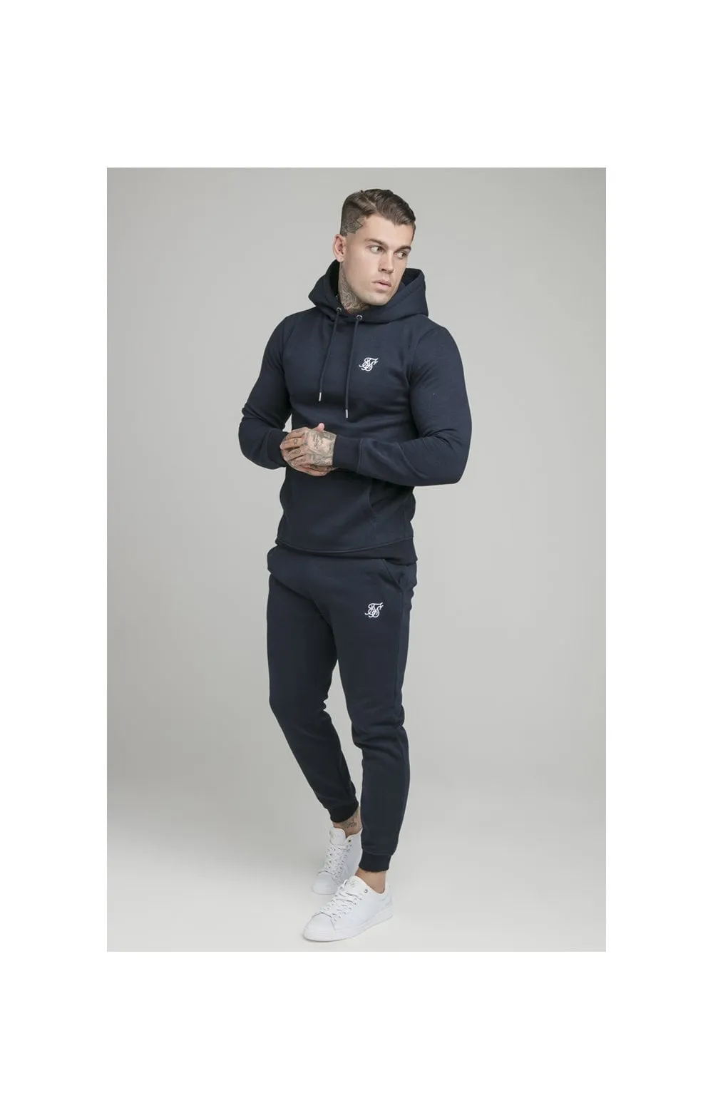 Navy Essential Muscle Fit Overhead Hoodie sold by Siksilk product image thumbnail 4