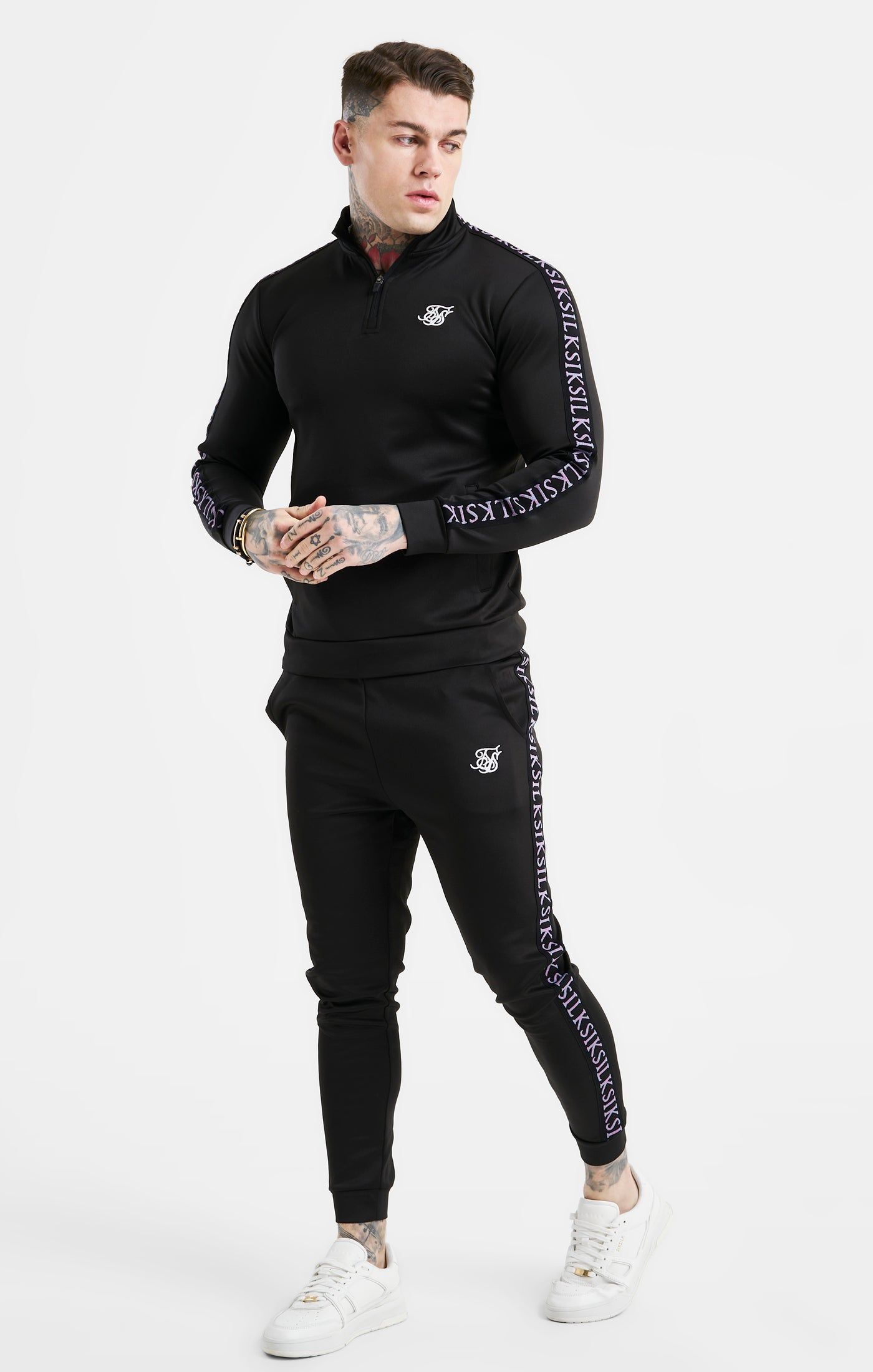 Black Taped Funnel Neck Quarter Zip Track Top sold by Siksilk product image thumbnail 4