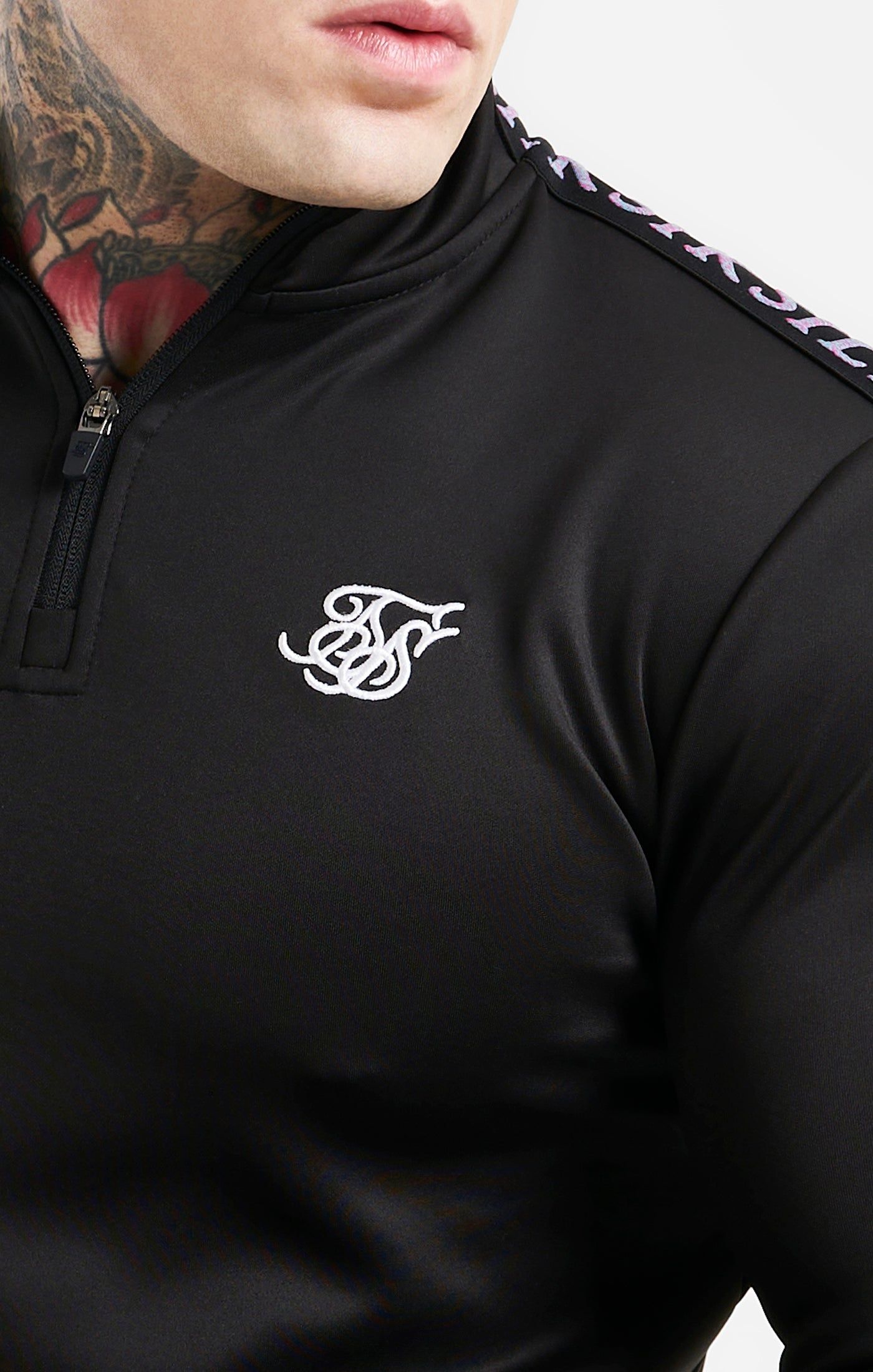 Black Taped Funnel Neck Quarter Zip Track Top sold by Siksilk product image thumbnail 2