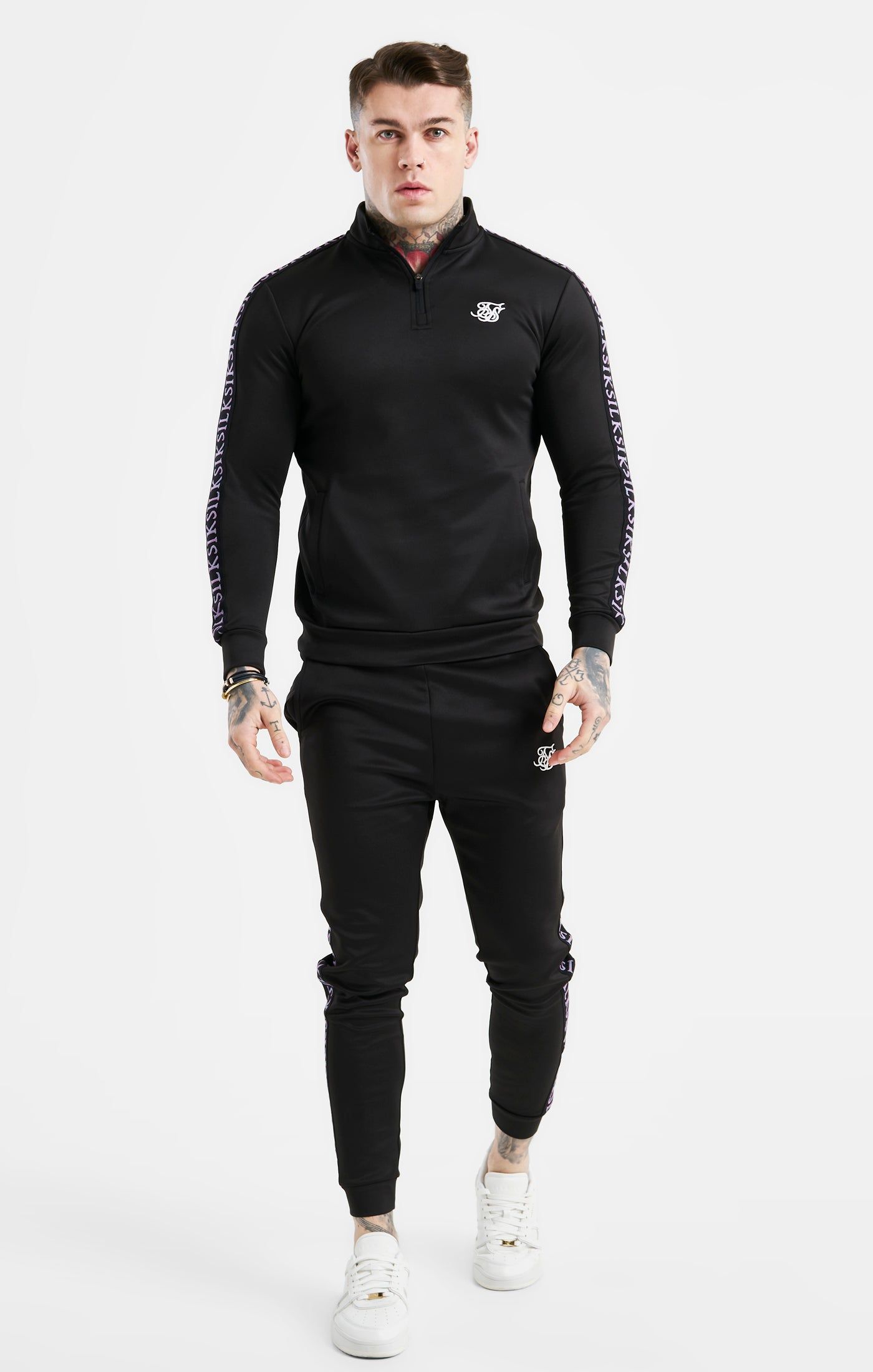 Black Taped Funnel Neck Quarter Zip Track Top sold by Siksilk product image thumbnail 3