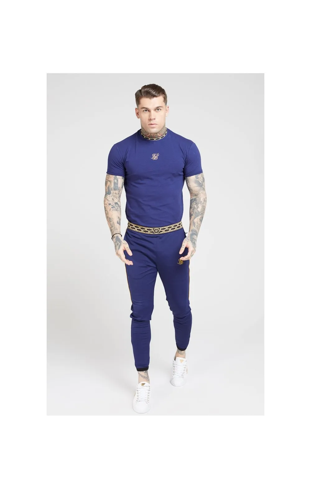 SikSilk Tape Collar Gym Tee - Navy & Gold sold by Siksilk product image thumbnail 3