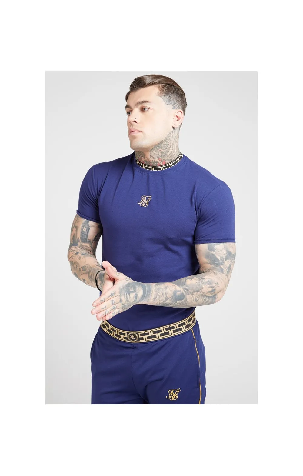 SikSilk Tape Collar Gym Tee - Navy & Gold sold by Siksilk product image thumbnail 2