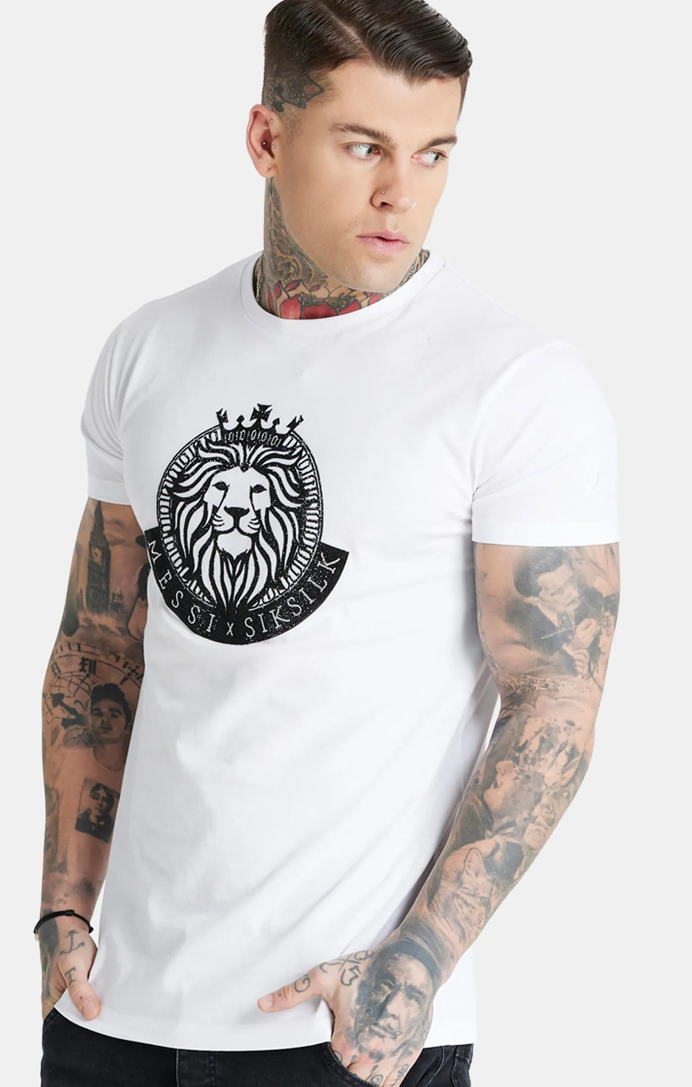 Messi x SikSilk White Rhinestone T-Shirt sold by Siksilk