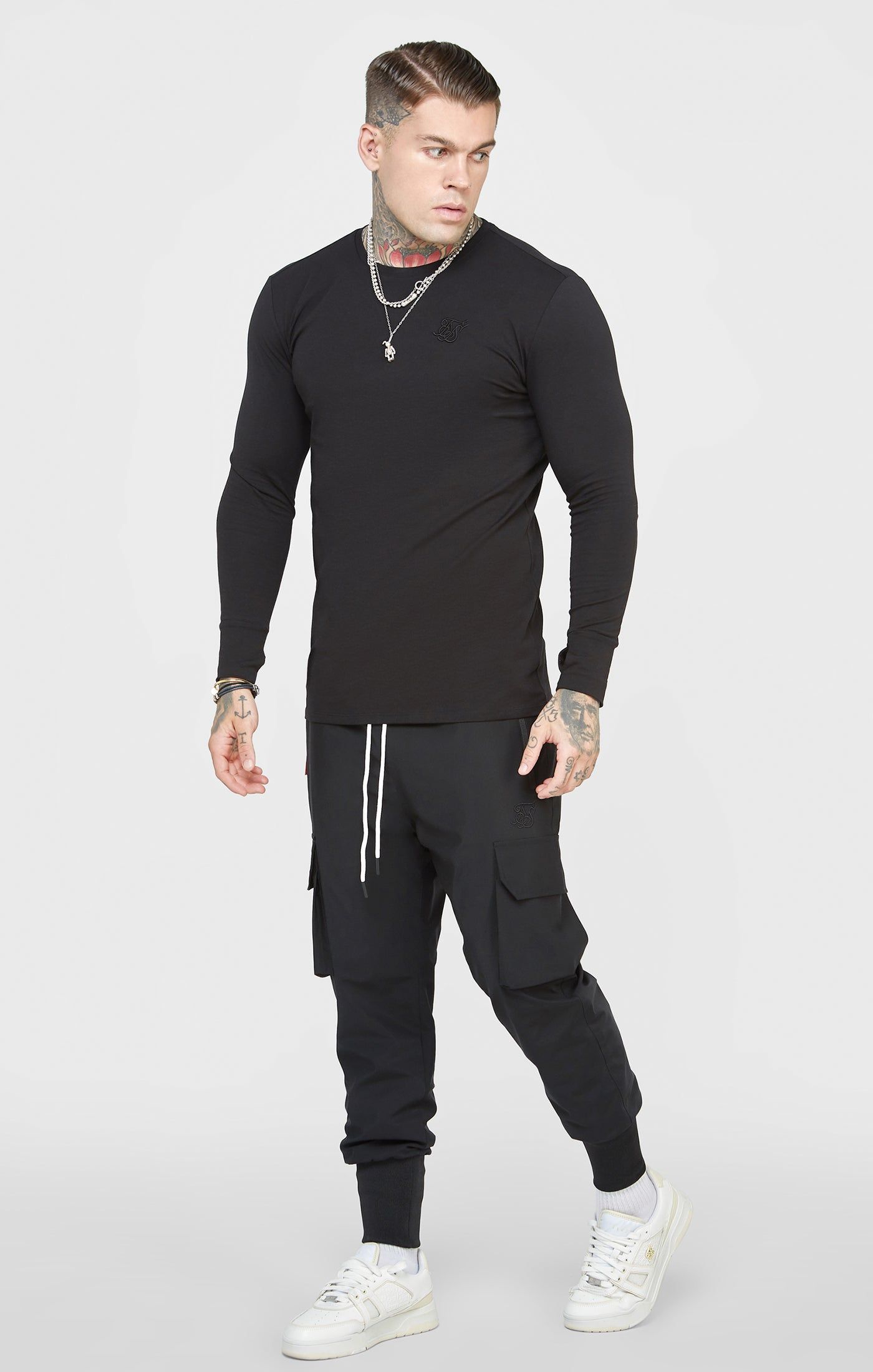 Black Long Sleeve Muscle Fit T-Shirt sold by Siksilk product image thumbnail 4