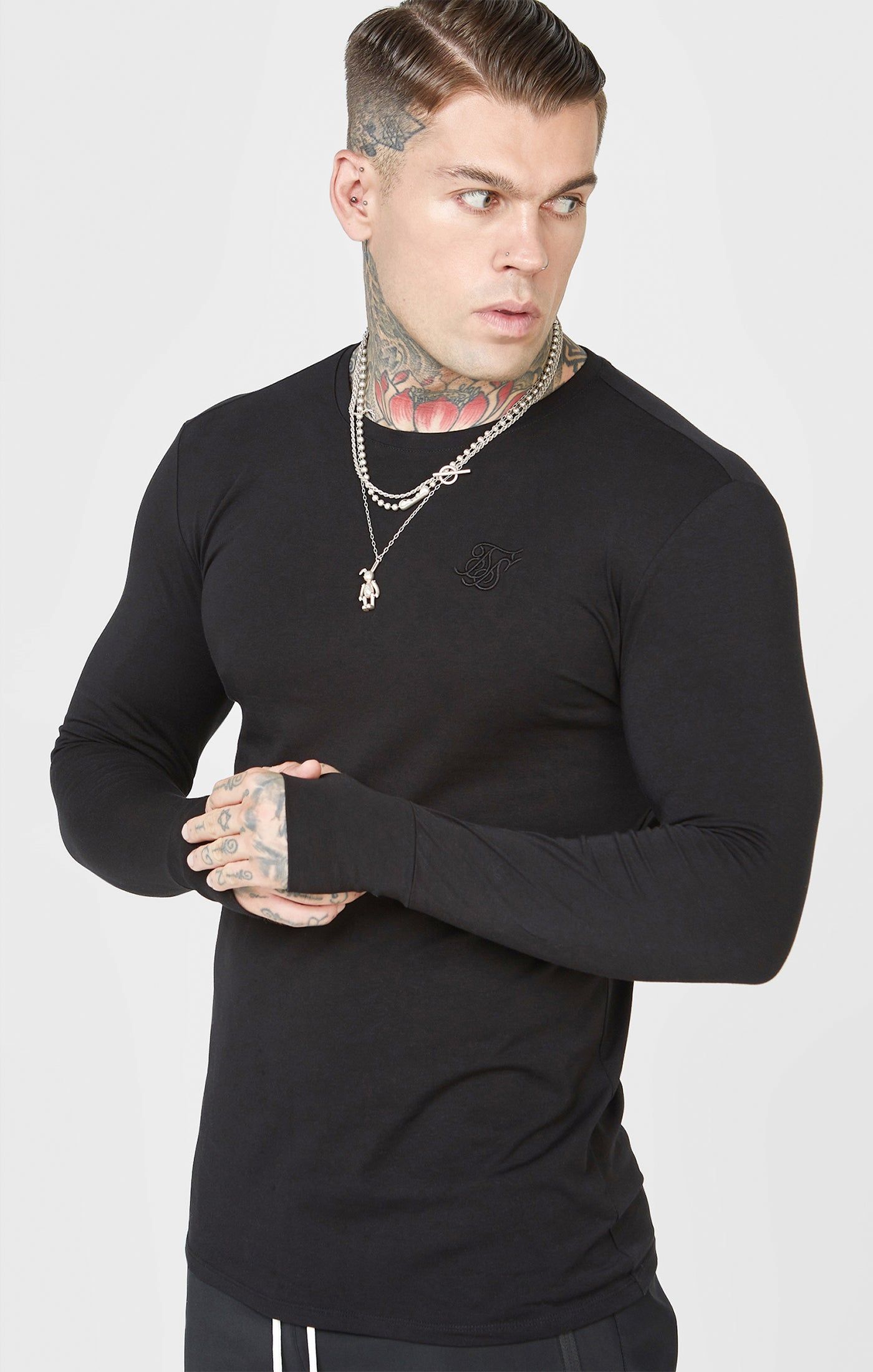 Black Long Sleeve Muscle Fit T-Shirt sold by Siksilk